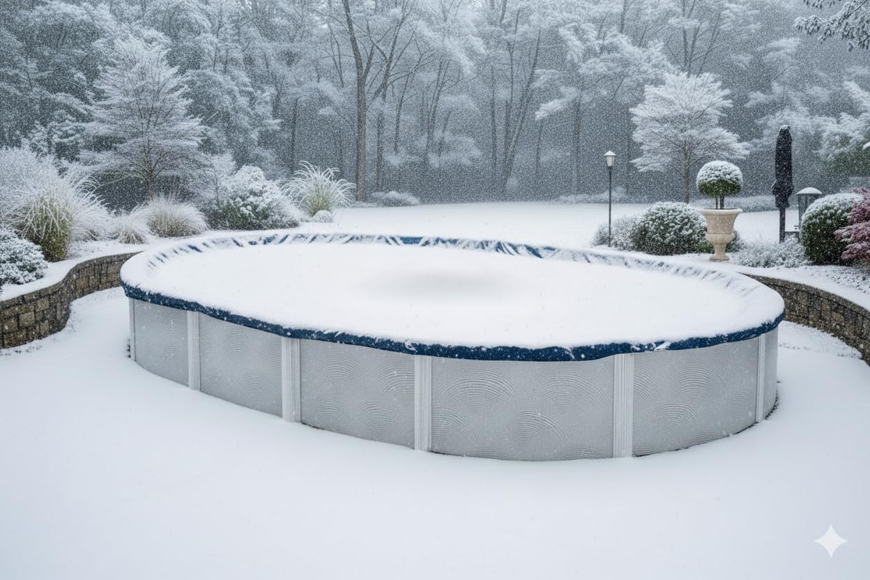 Premium Winter Pool Cover for Above Ground Oval Pool, 18' x 33' Ft., Aboveground Pools Winter Cover, 8-Year Warranty, Includes Winch and Cable, Strength & Durability, UV Protection