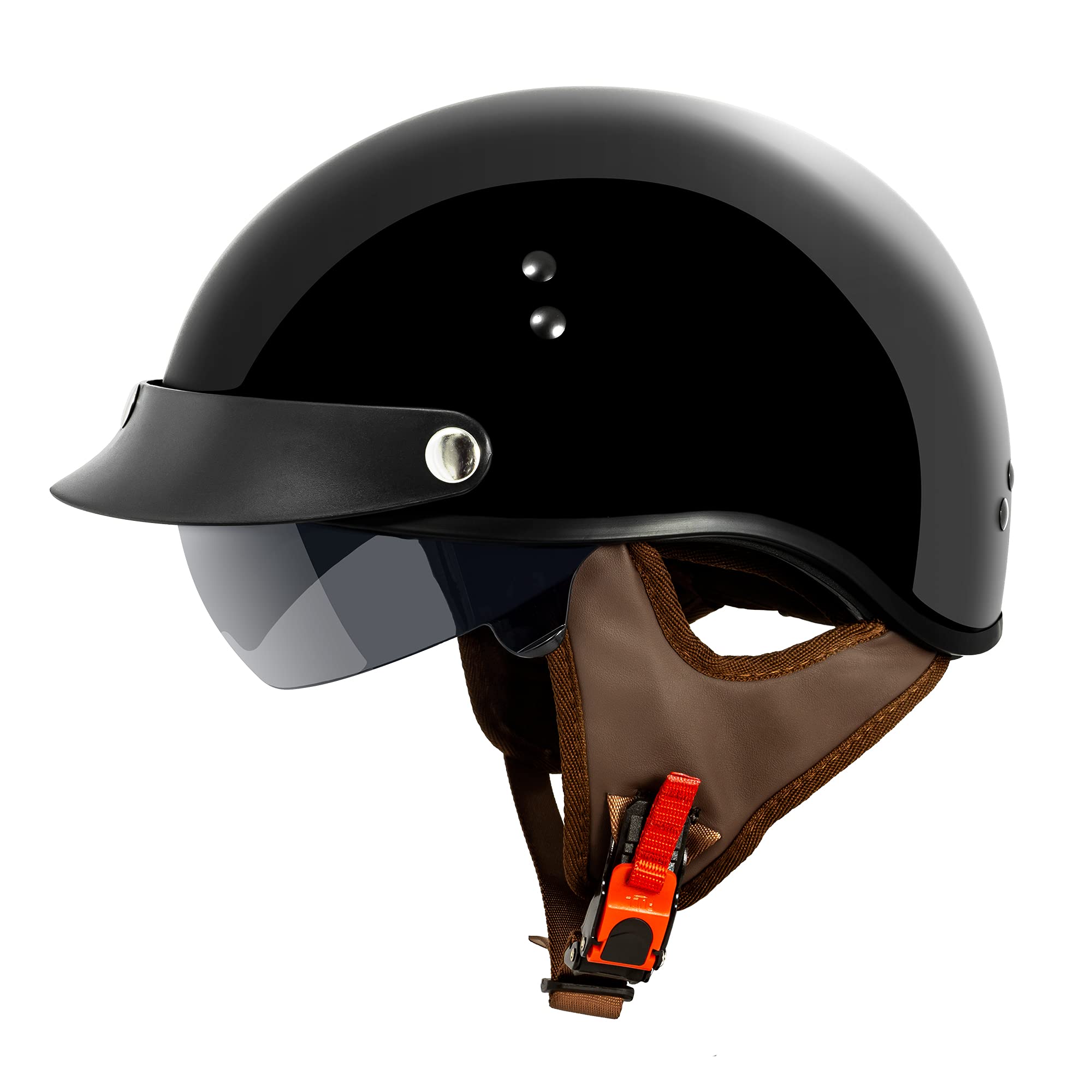 VCAN Cruiser Half Face Motorcycle Helmet with Drop-Down Sun Visor, Removable Peak and Quick Release Buckle