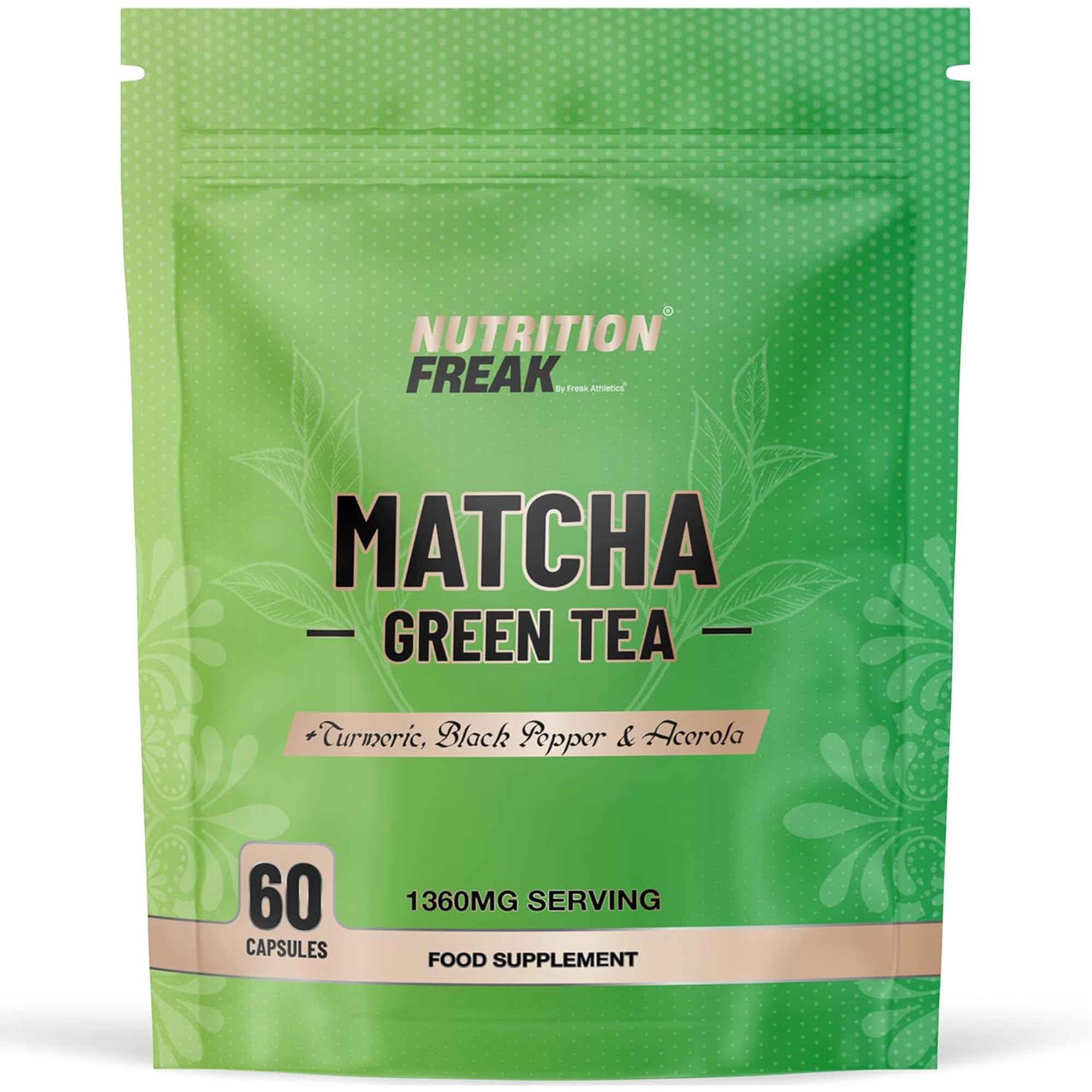 Matcha Green Tea 60 Capsules - Matcha Green Tea Tablets - Boosted with Turmeric, Acerola Cherry & Black Pepper