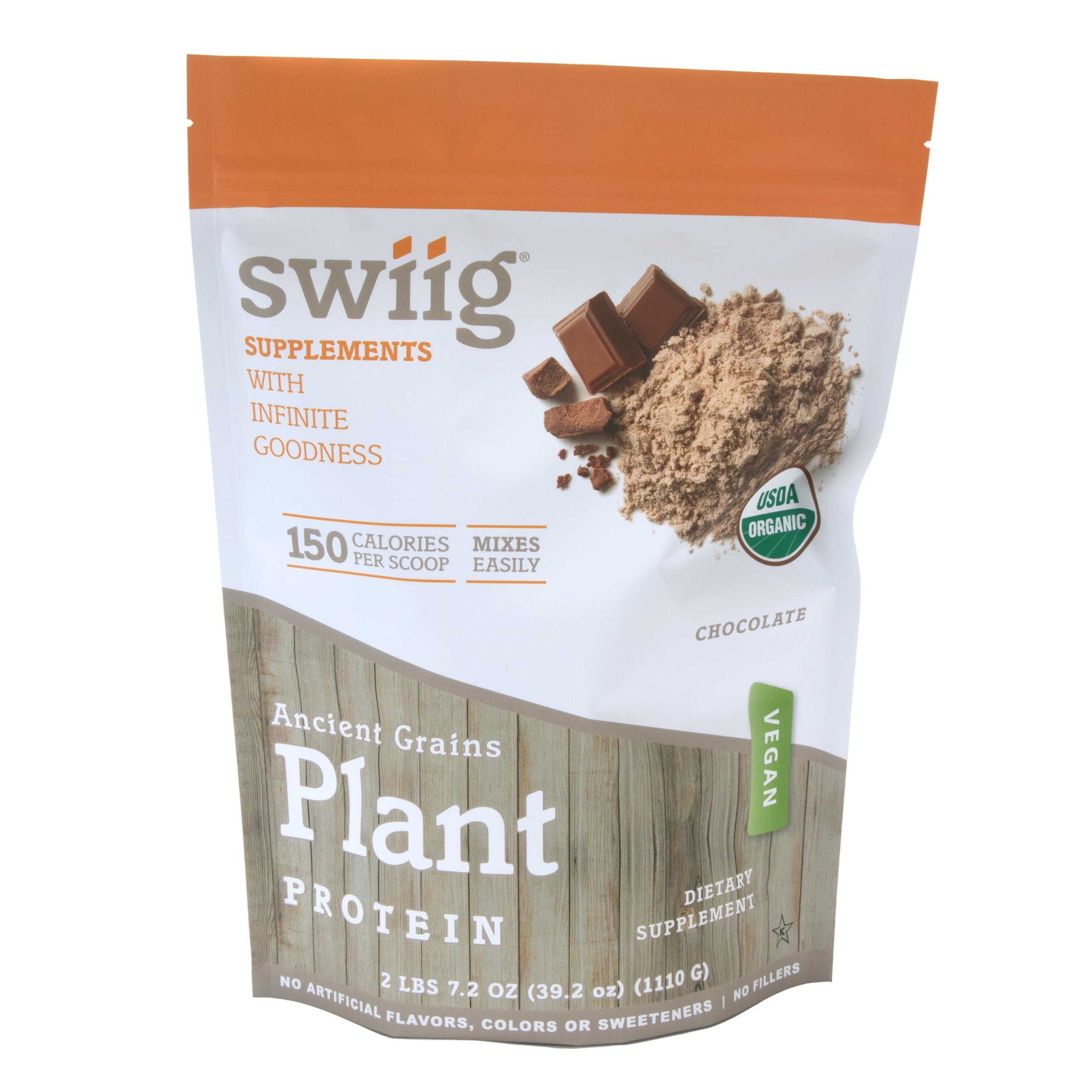 swiig Organic Chocolate Ancient Grains Plant Protein, Vegan, No Artificial Flavors, Colors or Sweeteners, No Fillers, 2.48 lb Bag