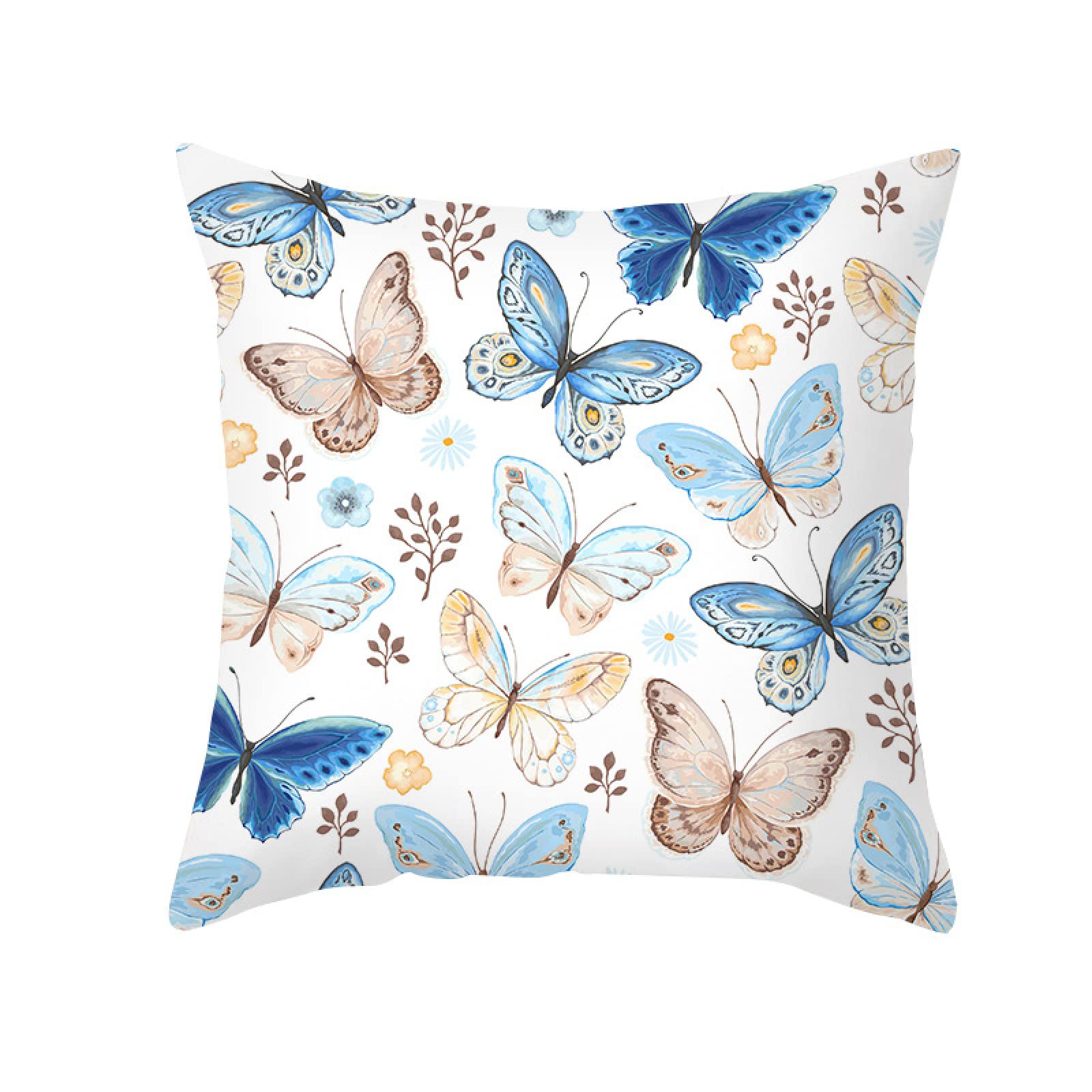 Cushion Covers White Butterfly Pattern Pillow Cases Soft Linen Cushions with Covers Included Washable Sofa Cushions with Invisible Zip Pillowcase Breathable Pillow Cover 50x50 Cushion Cover 1 Pack