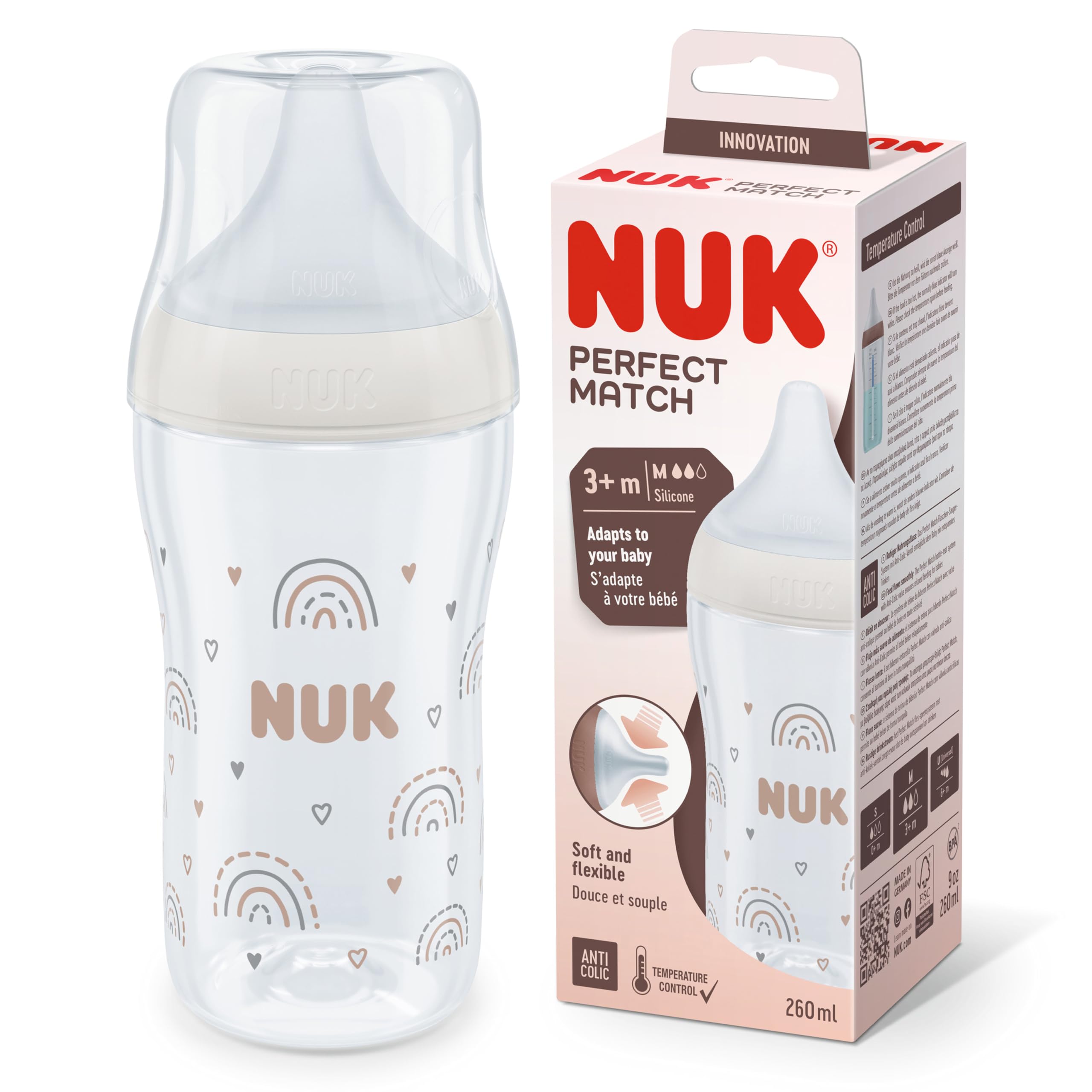 NUK Perfect Match Biberón | 0+ meses | 150 ml | Biberón anticólicos | PP | Indicador de control de temperatura | Hipopótamo | 1 unidad — view 19