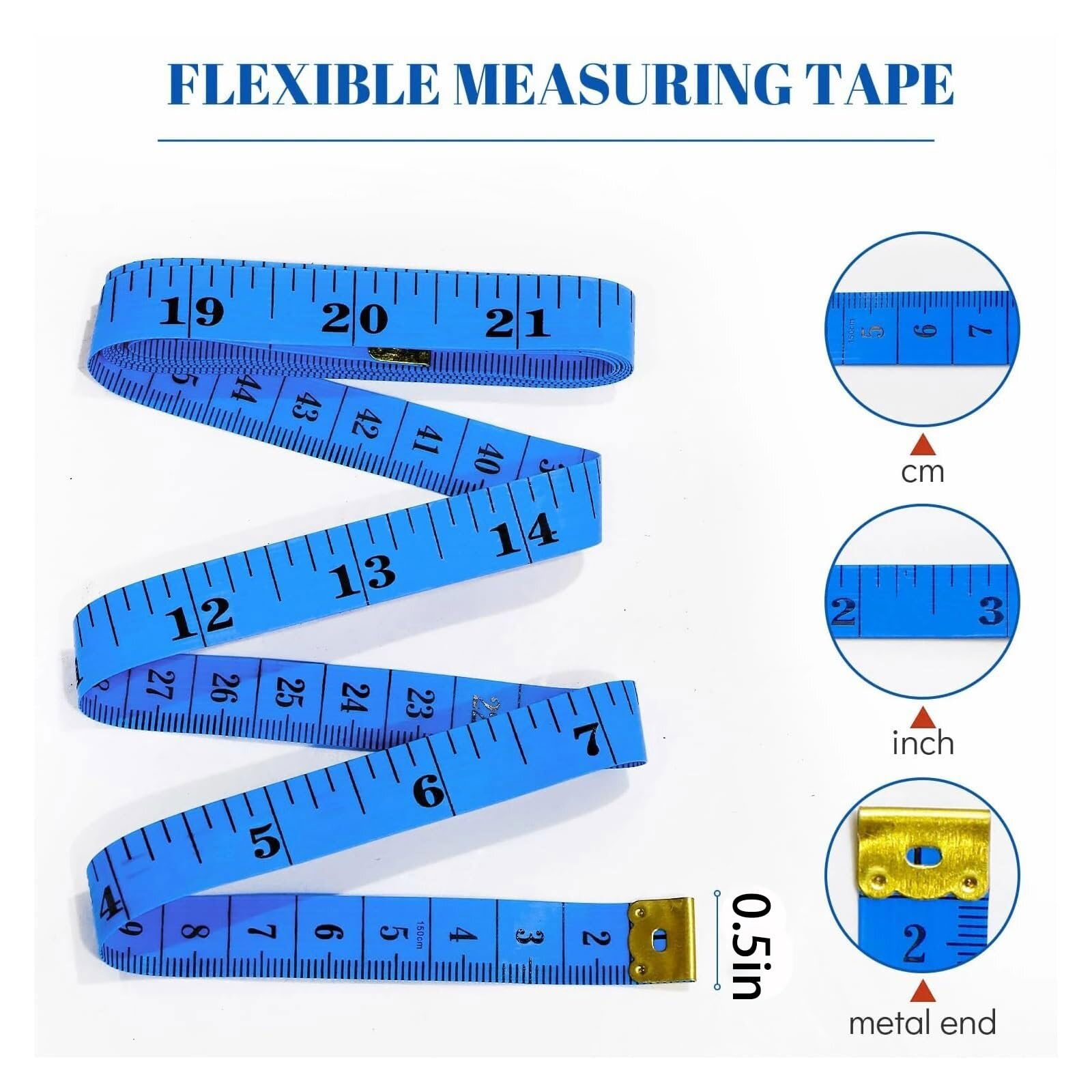 Cinta métrica de fibra de vidrio suave con marcas de doble cara | Punta de metal, básculas claras y legibles for medir el cuerpo, costura a medida, hecha a mano, 60 pulgadas/150cm(Groen)