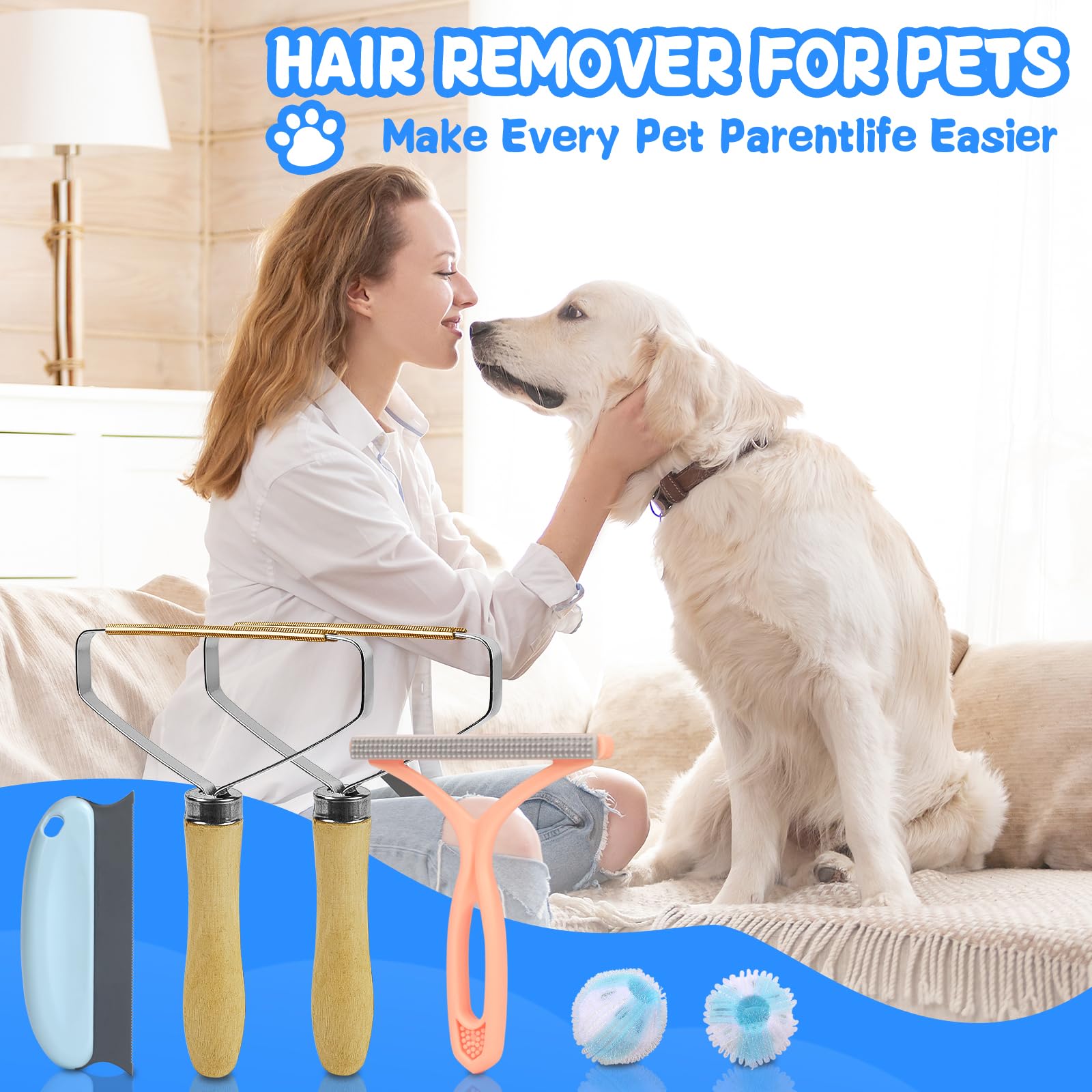 Pet Hair Removal Tool: 6 Pcs Dog Cat Hair Remover - Reusable Pet Hair Remover with Laundry Pet Hair Catcher - Portable Carpet Rake Scraper Fur Removal Tool for Rugs Car Mats Couch Furniture - image 7