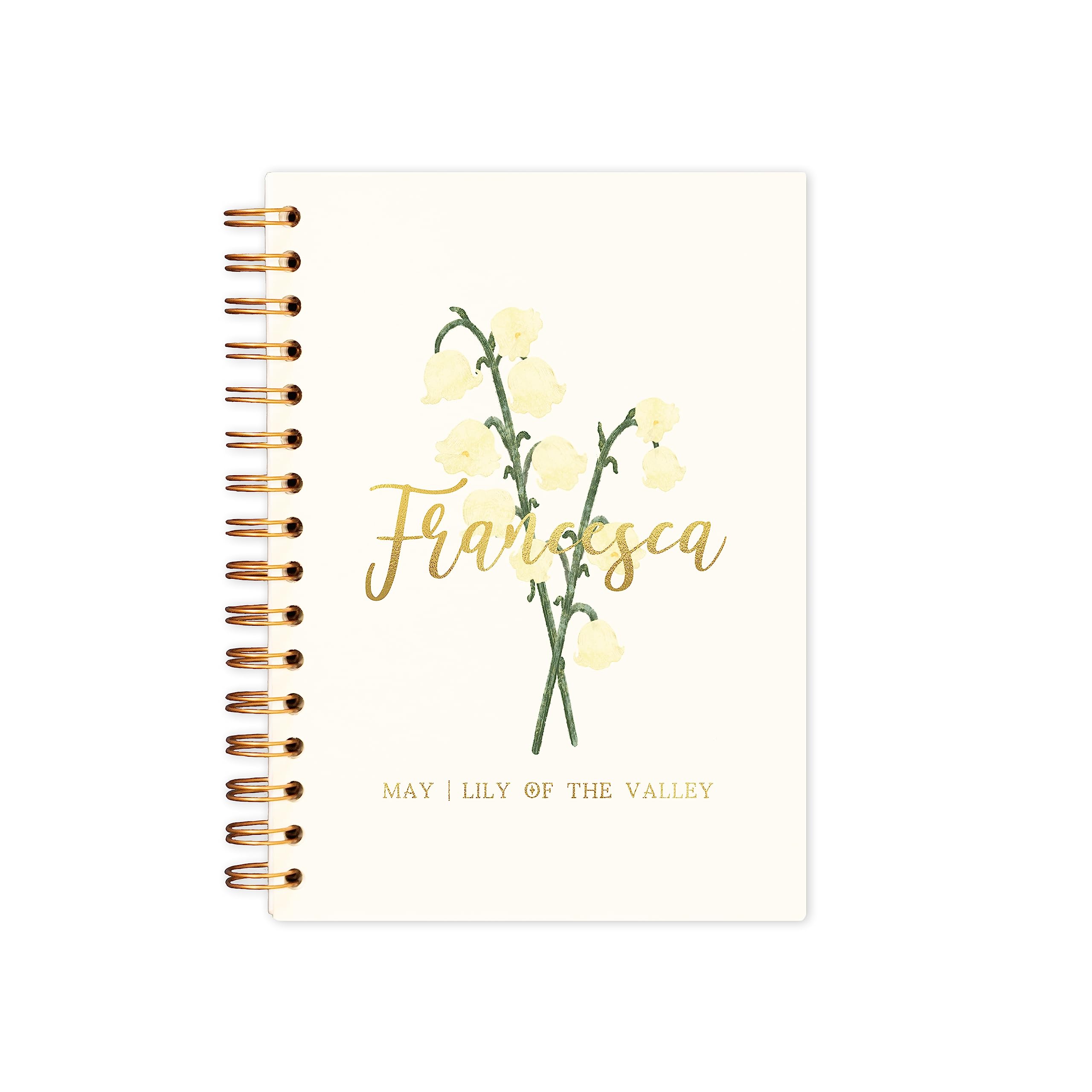 Manta Makes Birth flower personalised notebook | personalized journal with birth month flower | birthday gift for her birth flower gift custom notebook (White paper, May)