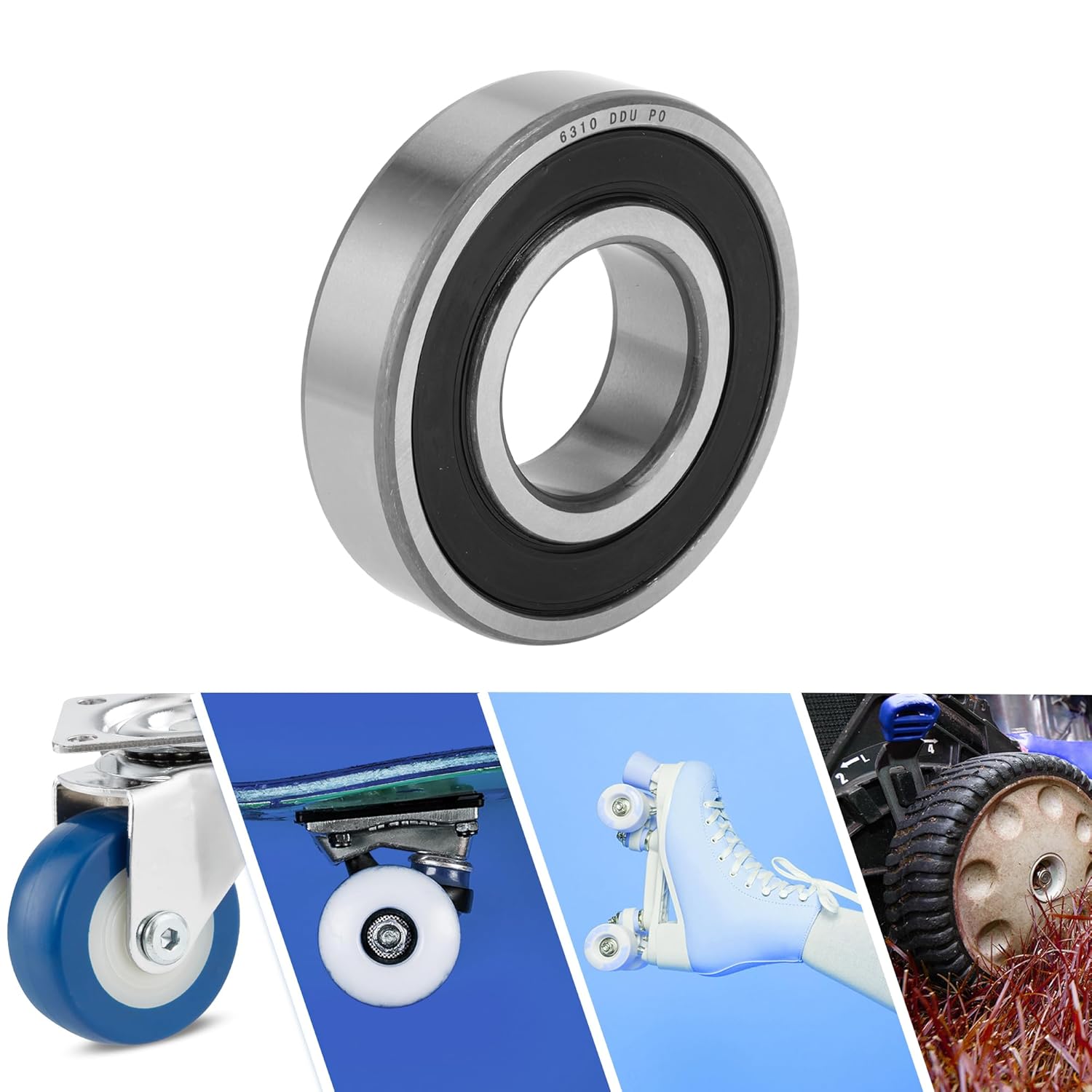 ACROPIX 6310DDU Deep Groove Ball Bearings P0 50x110x27mm Lubricated Bearings Double Rubber Seal Black Silver Tone Scooter Skateboard Wheel
