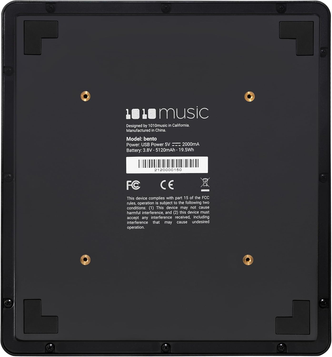 దిగువన view of the 1010music Bento showing model and power information