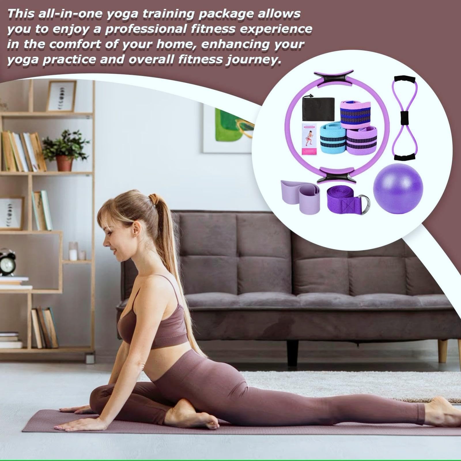 Générique Ensemble Pilates Yoga 11 Pièces — Kit Pilates Maison, Kits de Yoga et Pilates, Pilates Accessoires, Bande de Résistance pour Pilates, Anneaux de Pilates pour Jambes, Bras et Cuisses