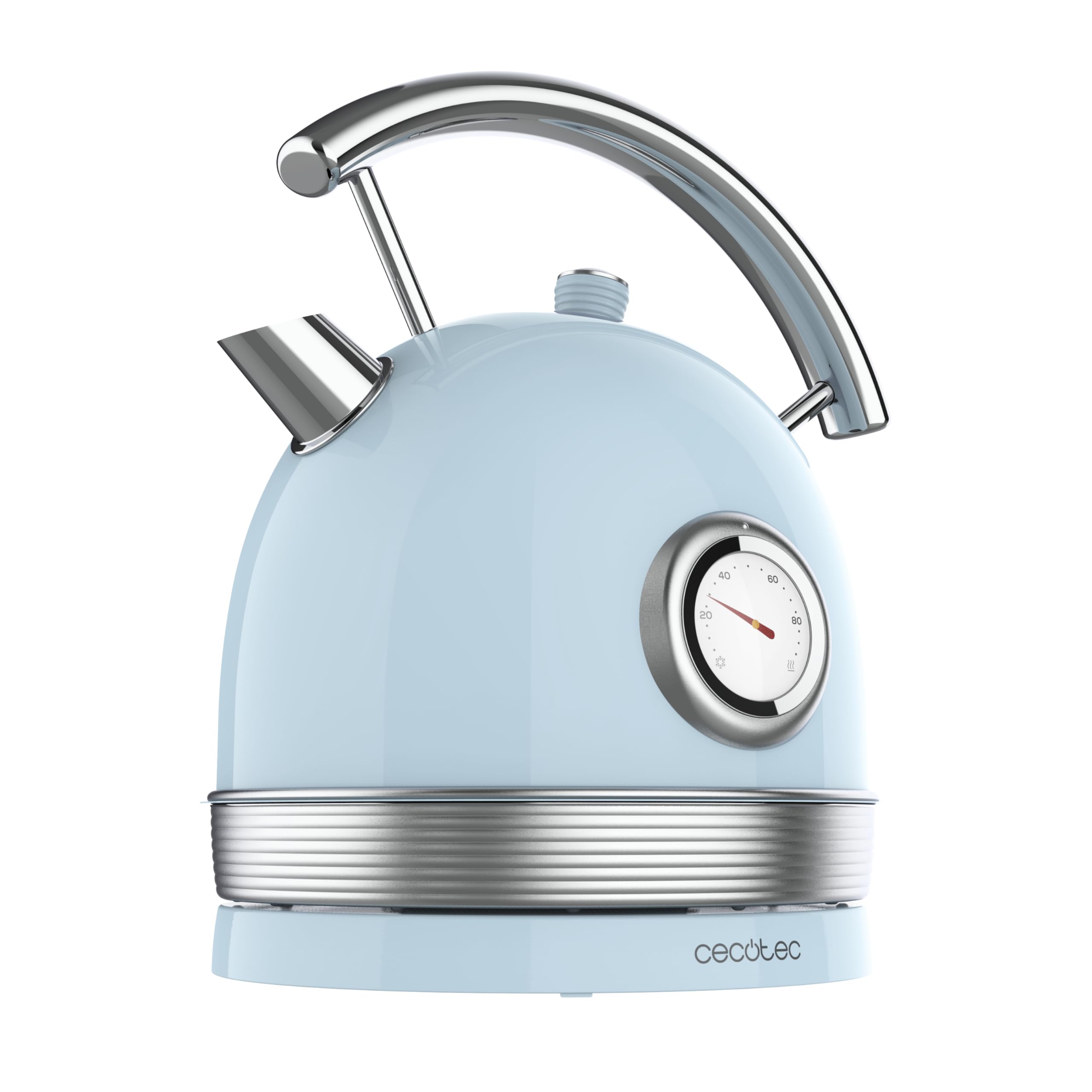 Cecotec Hervidor de Agua Eléctrico ThermoSense 420 Light Blue. 1,8 Litros de capacidad, 2200 W, Medidor de Temperatura, Base 360º, Acero Inoxidable, Estilo Vintage, Azul