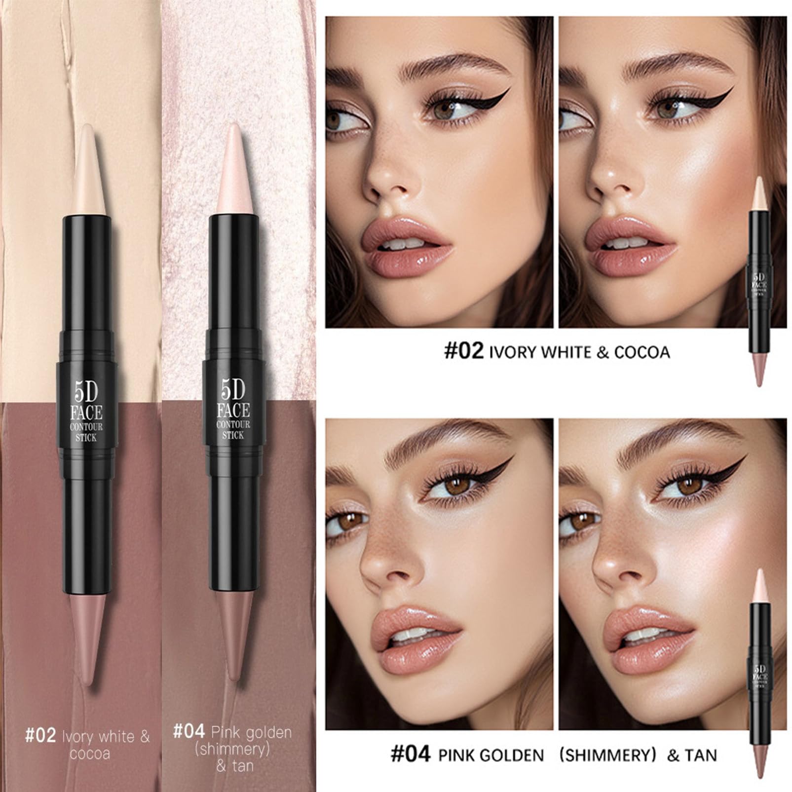 2Pcs Highlight Contour Stick,Dual-Ended 2 in 1 Shapes and Brightens Highlighter Makeup & Contouring Stick - Image 2