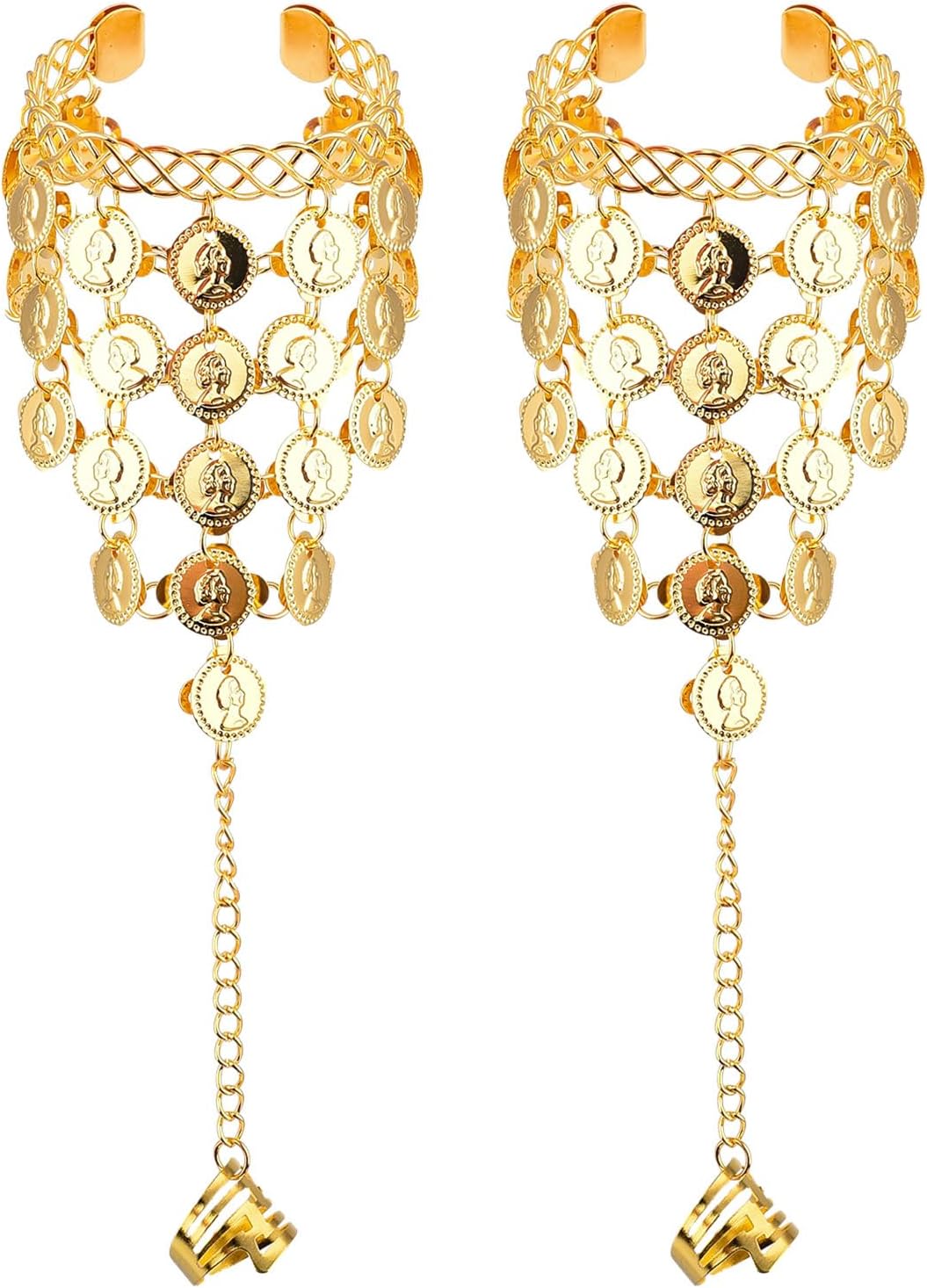 2 Pieces Golden Belly Dance Bracelet Golden Triangle Bracelet Bohemian Style Wrist Chain Bling Jewelry for Halloween Party Indian Dance Show