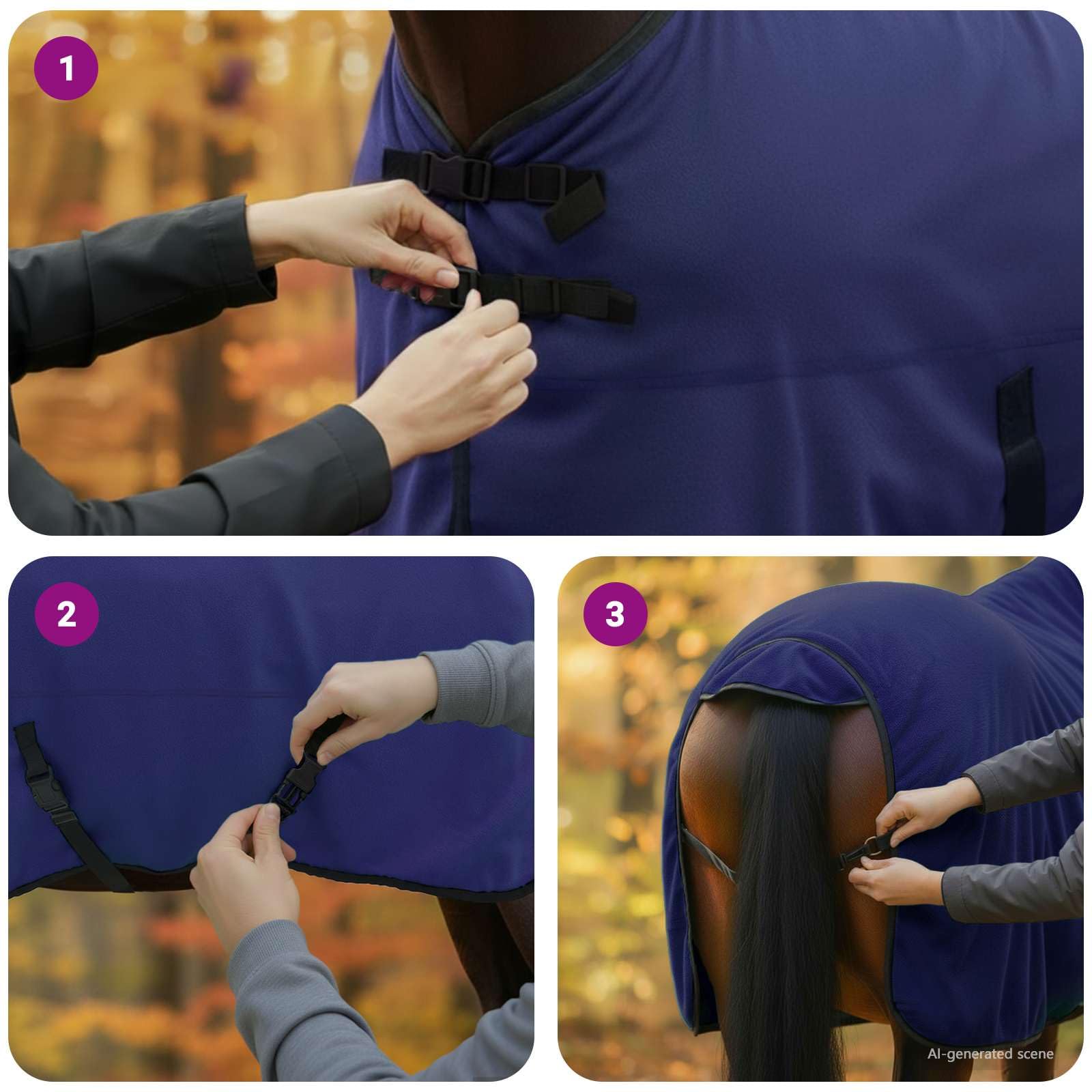 vidaXL Manta de caballo de poliéster azul marino, moderna, ecuestre, funda extraíble para caballo, capa cálida, funcional, elegante accesorio para exteriores