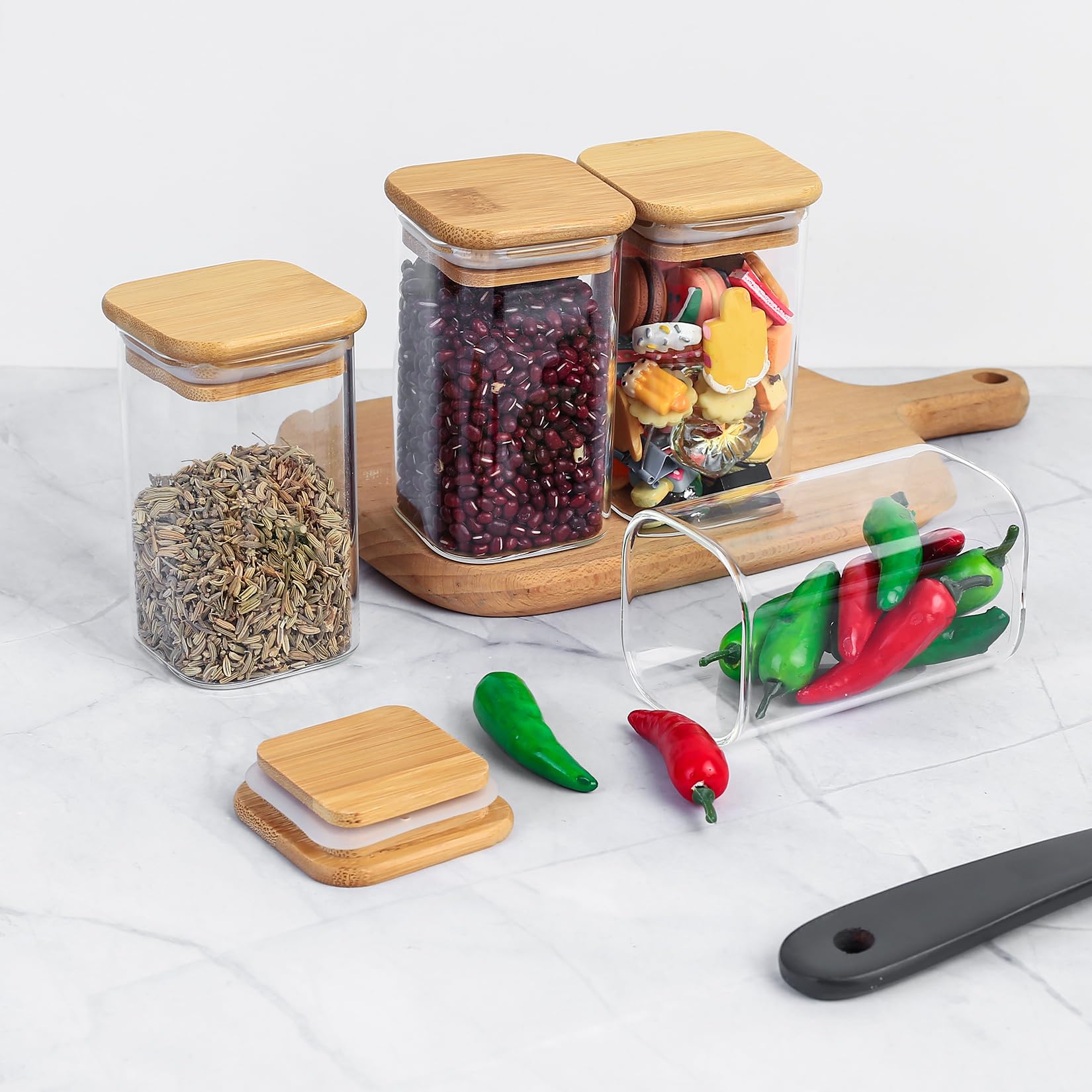 Luftdichte Glas Vorratsdosen 4 Stk 300ml, Gewürzgläser mit Holzdeckel