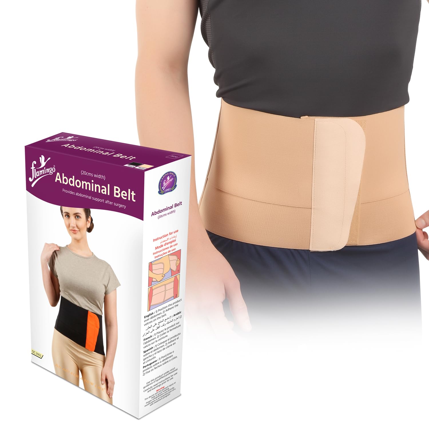 Flamingo Abdominal Belt | Mild Compression Support for Post-Surgery & Post-Pregnancy Recovery | Reduces Swelling, Improves Circulation | Semi-Rigid Stays, Breathable & Comfortable Fit | 20 CM | Medium | Beige |