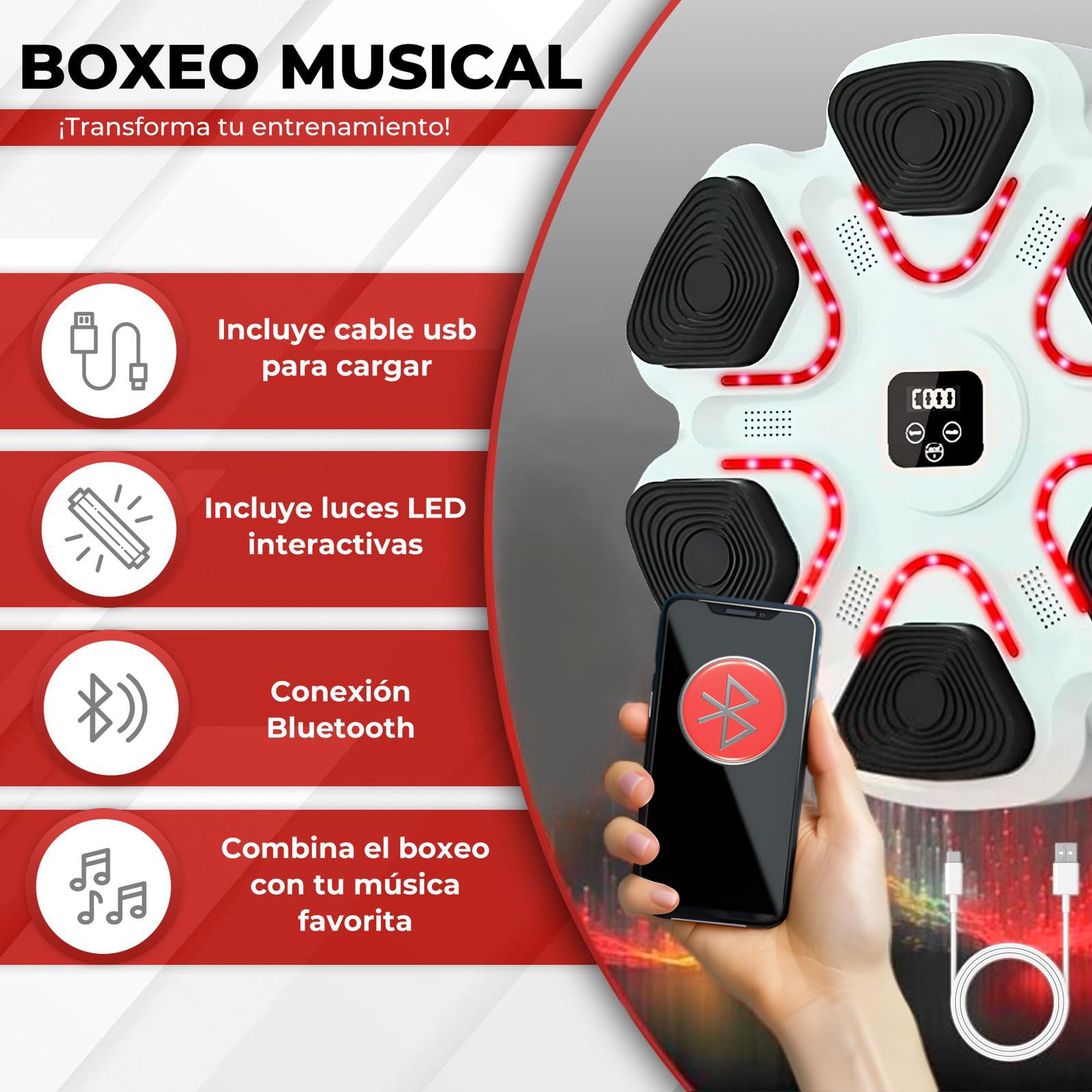 Arcanix Boxeo Pared Musical con Guantes de Boxeo - Maquina Boxeo Musical Pared con Bluetooth Panel con Musica Punch con Luces para Adulto y Niño Maquina de Boxeo Musical Boxing Machine 9 Velocidades