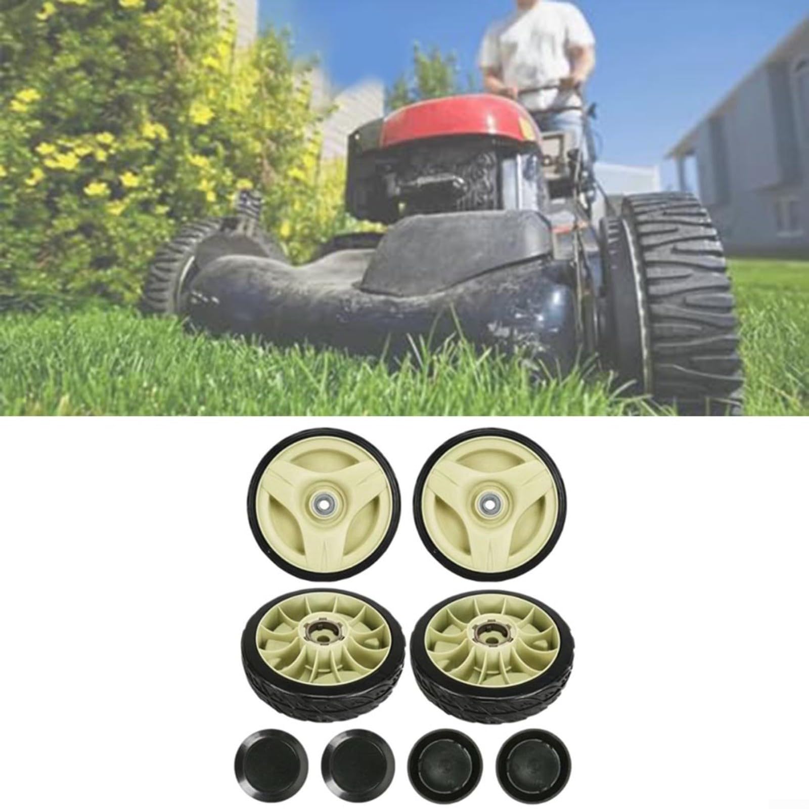 Rueda trasera para cortacésped de 7-3/4 pulgadas para Honda HRU196 HRU214 HRU216, sustituye a 42810-VJ9-000 44710-VLP-B40, rodamiento de bolas doble (como se muestra, 4 piezas)