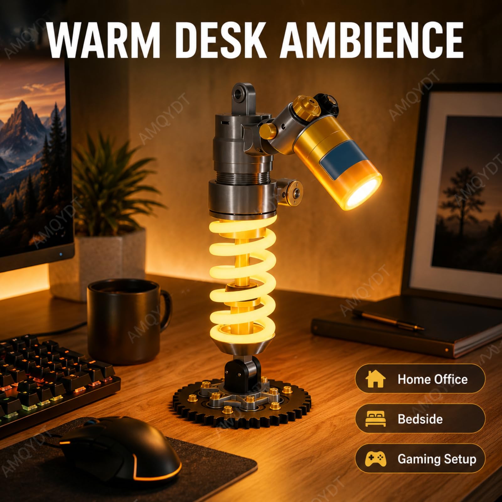 Tischleuchte Mit Stoßdämpfer-Design, Schreibtischlampe Mit Federungsdetail Und Schraubenfeder, Mechanische Tischleuchte Für Werkstatt, Spielzimmer Und Als Geschenk Für Autoliebhaber