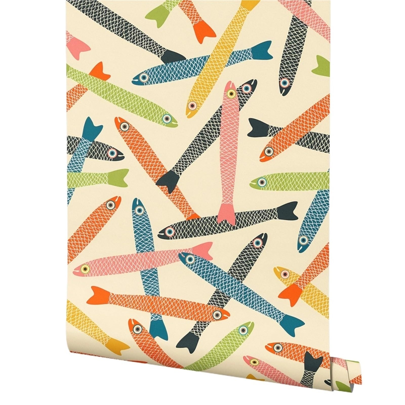 Luysgbxr Peel And Stick Fish Wallpaper Wallpaper,Whimsical Fish Design Mural Paper,,Home Accessories,50 * 300(Peel And Stick)