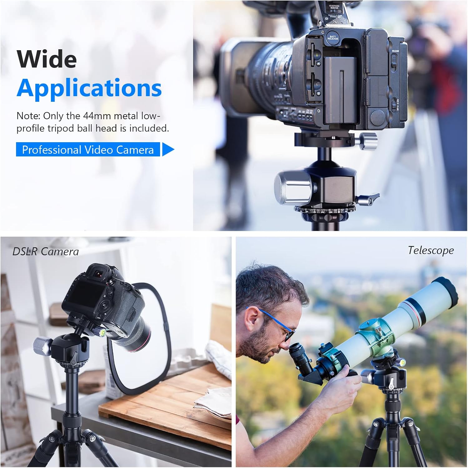 Neewer Low Profile DSLR Camera Tripod Ball Head, 44mm All Metal Panoramic Camera Mount Tripod Head with 1/4” Quick Release Plate for DSLR Camera/Camcorder, Tripod, Monopod, Slider, Max Load 55lb/25kg : Electronics