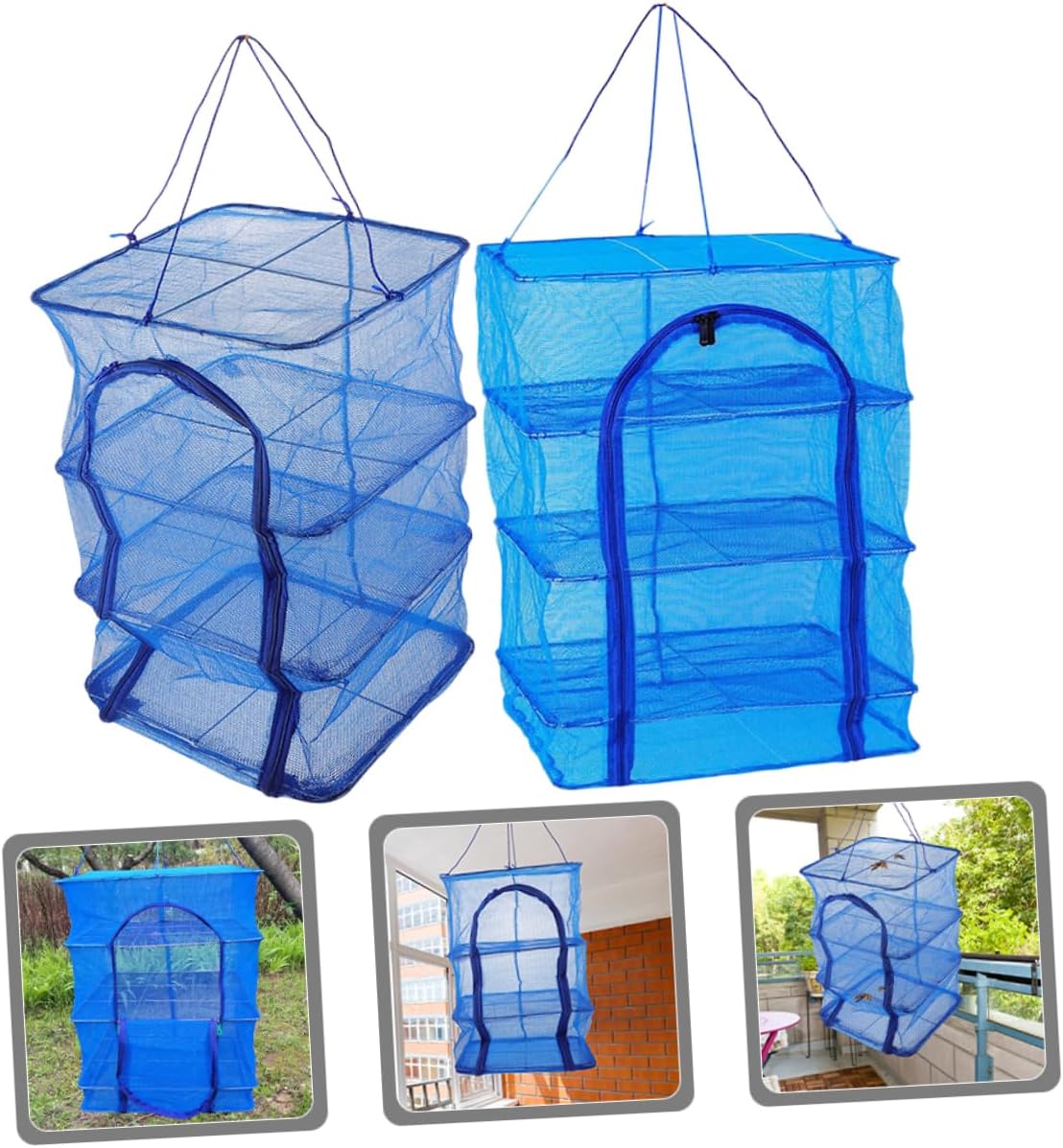 Folding Fish Drying Net 2pcs Multi-Layer Mesh Dehydrator Rack Zipper for Fish Herbs Fruits Portable Hanging Drying Net for Outdoor Use