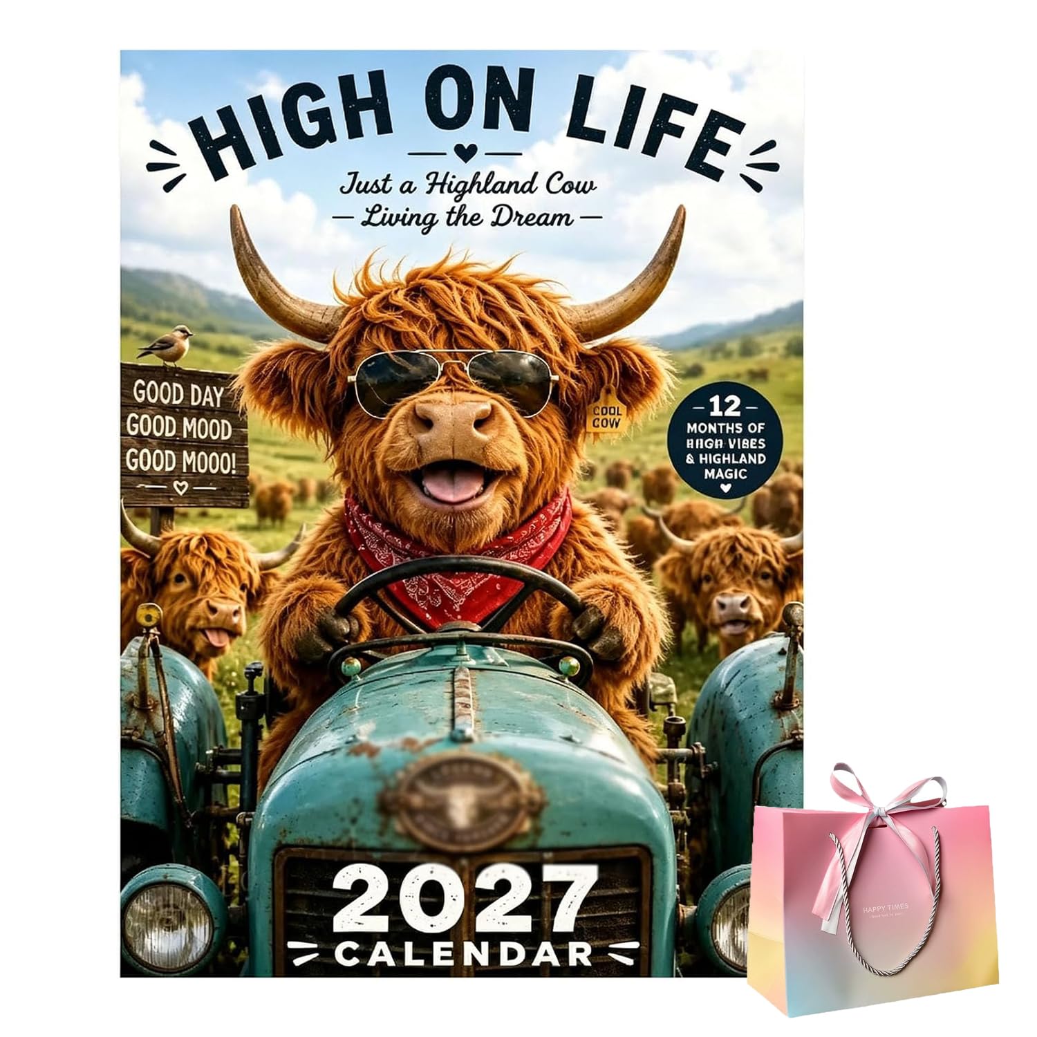 2027 Funny Highland Cow Wall Calendar, A4 Hanging Calendar (#B)