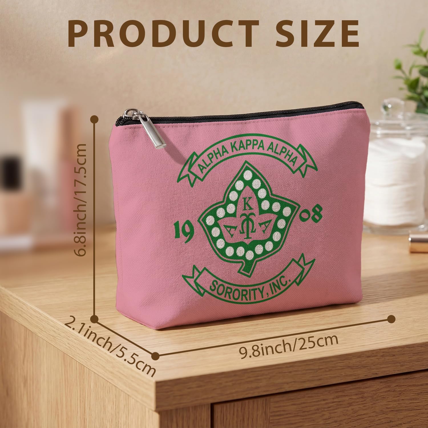 AKA Sorority Gifts for Women Mom, Pink Sorority Makeup Bag Greek Sorority Cosmetic Bag Toiletry Gifts for Sisters with Zipper Pouch image 3