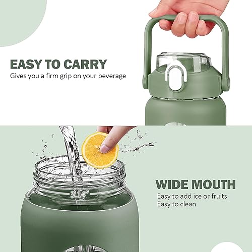 Miniatura 5 de kytffu Botellas de agua de vidrio de 56 onzas con pajilla, botella de vidrio motivacional con funda de silicona y marcador de tiempo, jarra de agua