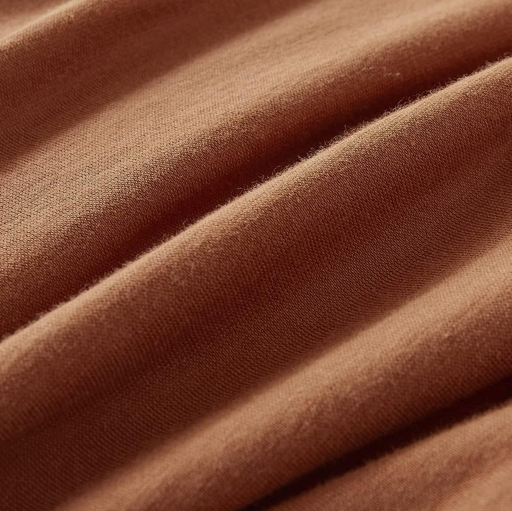 DONEUS Burnt Orange Fitted Sheet Queen Size - 100% Cotton Jersey Sheets 3 Piece Fitted Sheets Set with 2 Pillowcases, Ultra Soft Breathable Fitted Bottom Sheet with 15" Deep Pocket Bed Sheet : Home & Kitchen