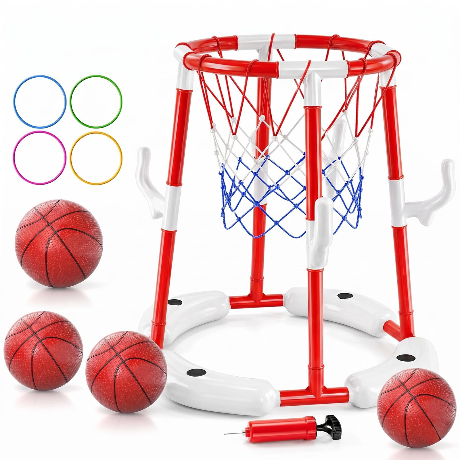 Aufblasbarer Basketballkorb für den Pool mit 4 Bällen, Pumpe und Aufklebern