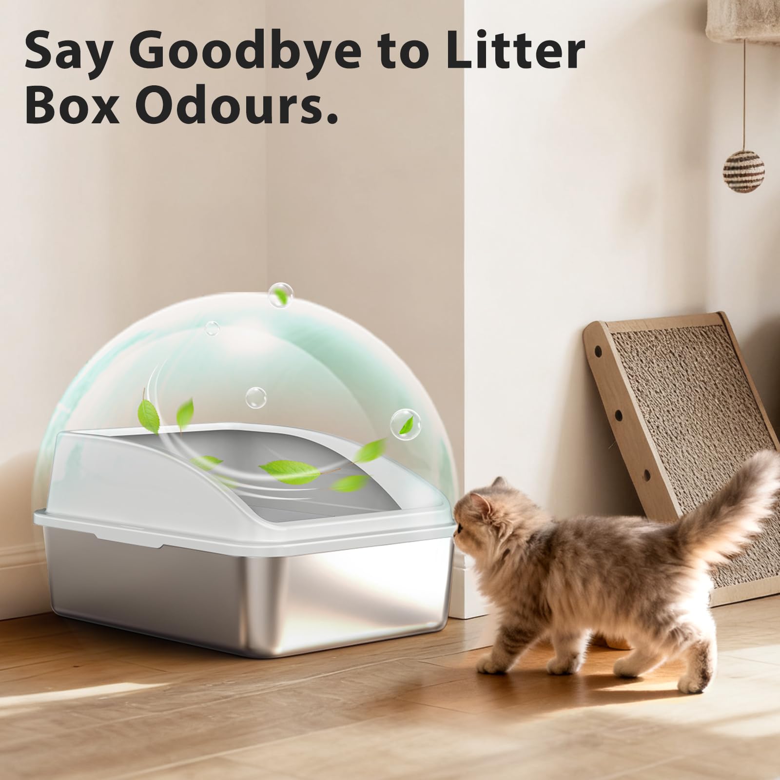 AIPERRO Caja de arena de acero inoxidable | Caja de arena de metal para gatitos con tapa de cara alta para gatos pequeños o gatos heridos, cajas de arena de conejo, entrada baja, sin olor