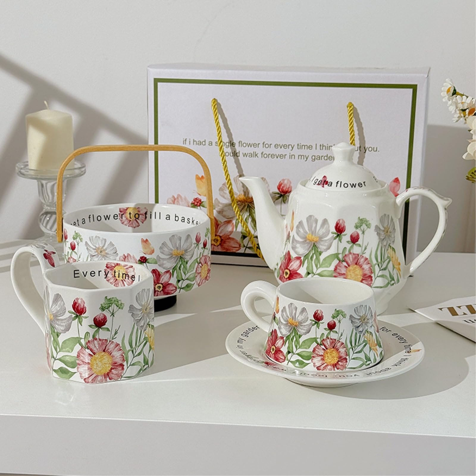 Ceramiczny zestaw czajniczek z kwiatowym wzorem, 400 ml, kwiaty Xiangyang, 4-częściowy zestaw