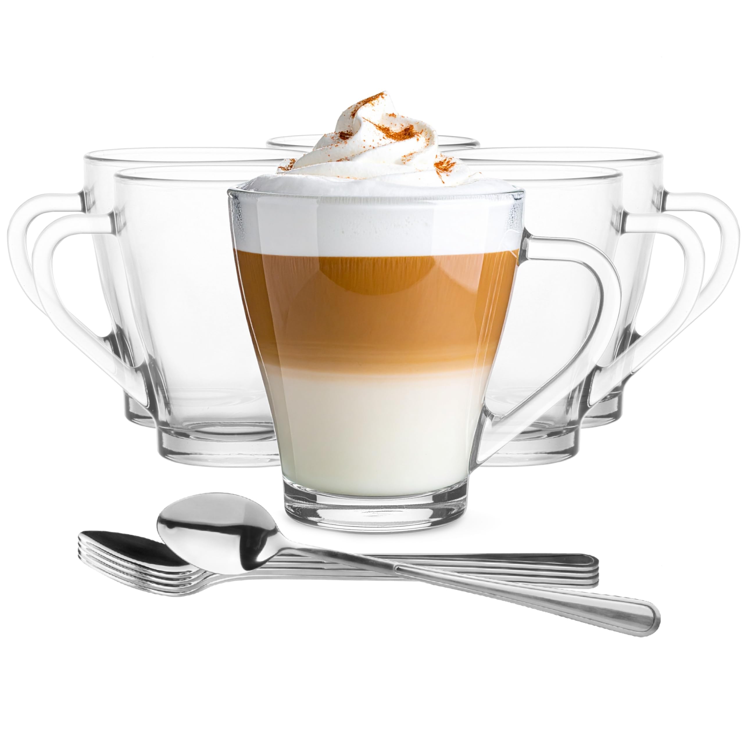 Glasmark KROSNO 1992 Latte Macchiato Glasses Set of 6 360ml with Handle and Spoon Tea Glasses Cappuccino Iced Tea Thermoglasses Transparent Glasses