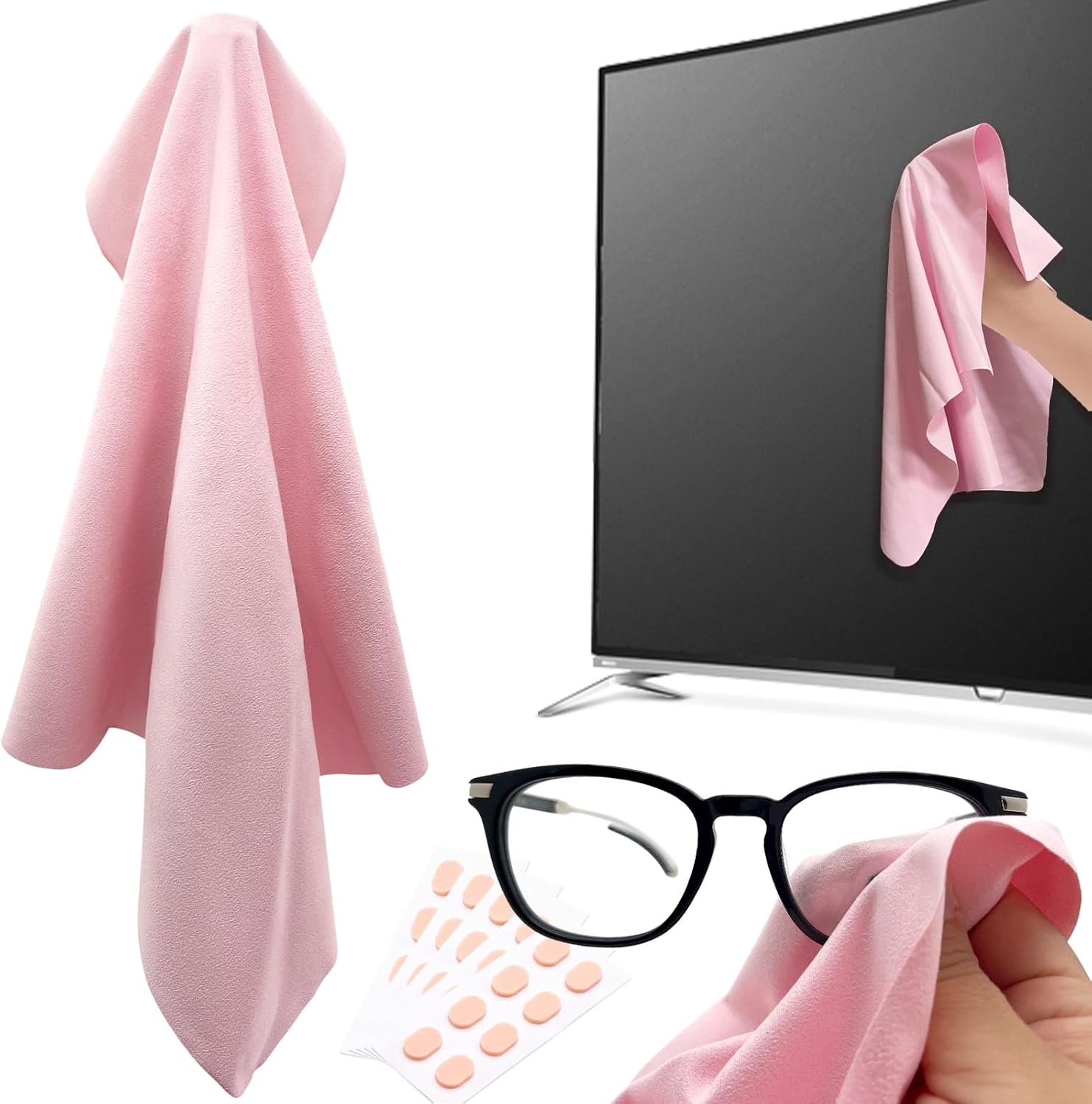 Microfiber Cleaning Cloth with Sponge Nose Pad Cushions Kit Screen Cleaning Cloth for Glasses, Phone, Camera Lens, Computer Monitor, TV and Electronics – Pink