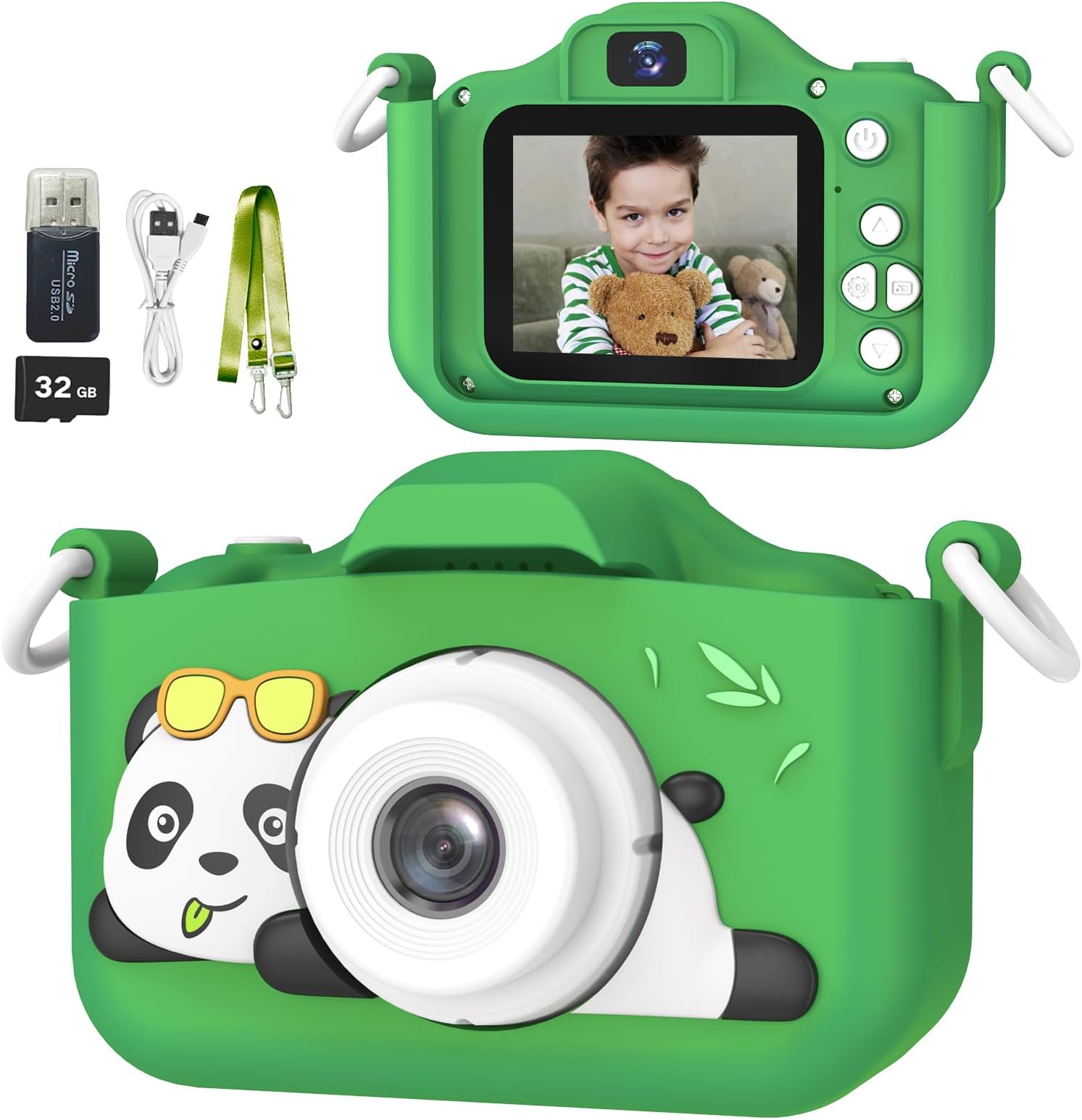 MgaoLo Kids Camera Toy for 3-12 Years Old Kids Boys Girls, HD Digital Video Camera with Protective Silicone Cover, Christmas Birthday Gifts with 32GB SD Card (Panda Green)