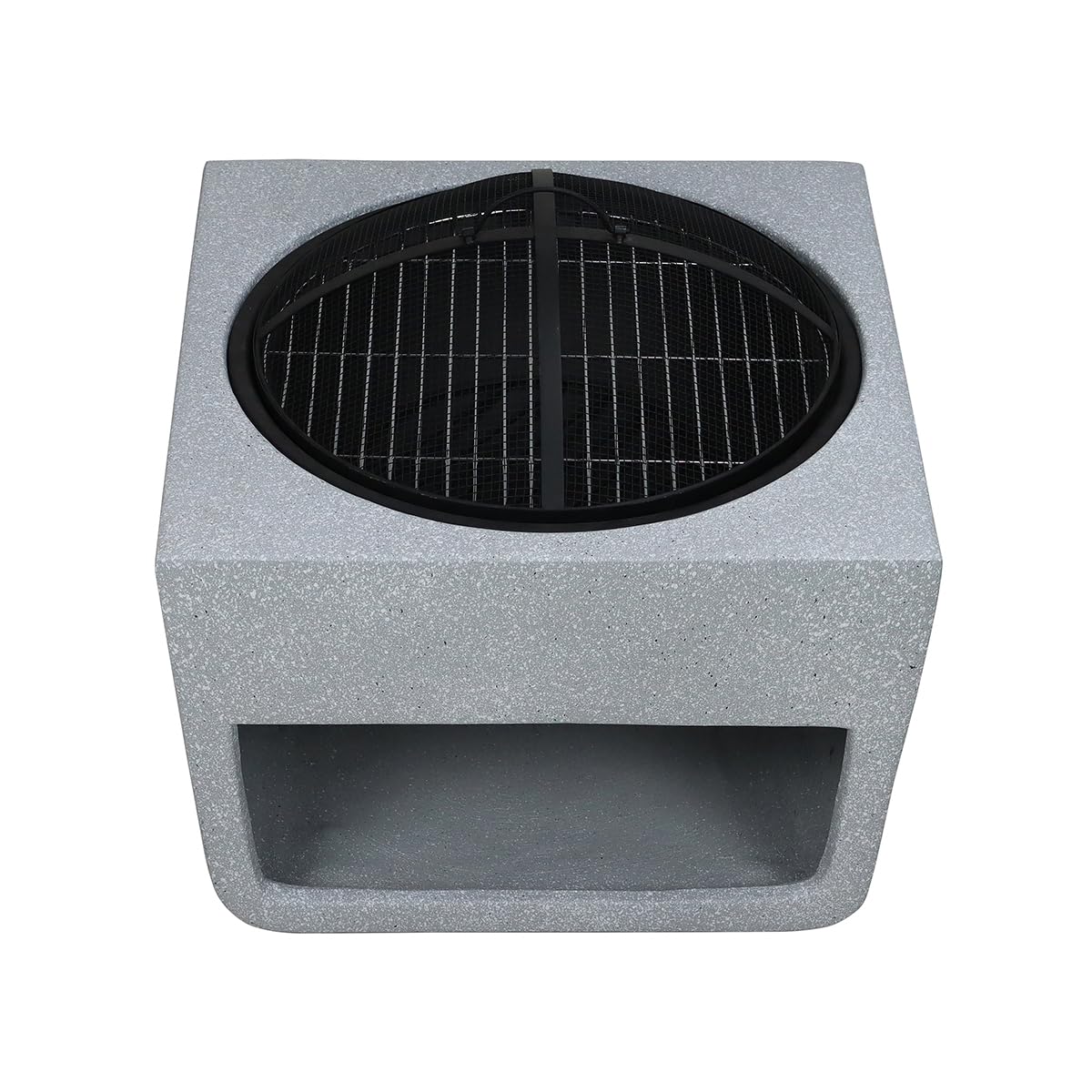 CHARLES BENTLEY Brasero carré Magnesia 50cm avec Couvercle grillagé, Grille de Cuisson, tisonnier, Design Moderne, léger, pour Bois et Charbon, Jardin terrasse (52x52x48cm)