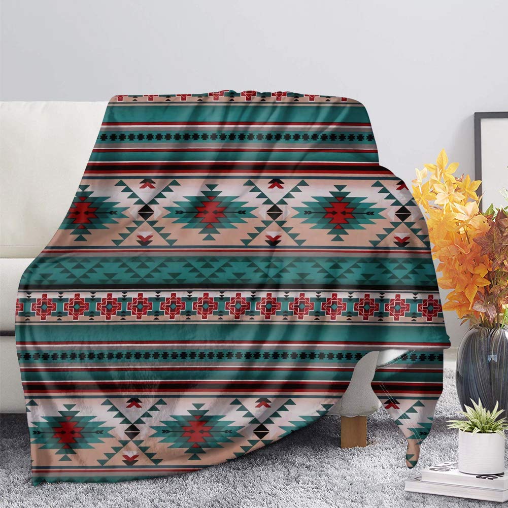 SEANATIVE Southwestern Tribal Aztec Stripes Blankets Throw for Indoor/Outdoor Use Sofa Couch Light Weight Blanket for Women Kids-2XL