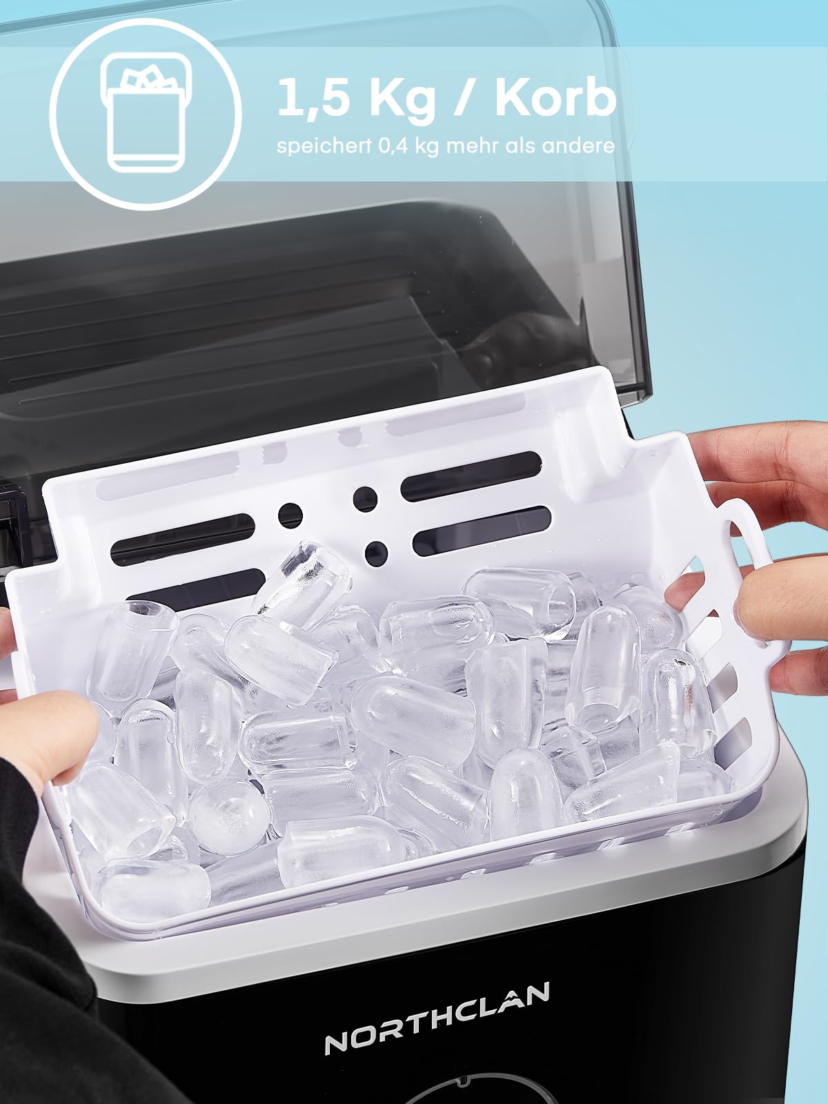 Eiswürfelmaschine 120W 14 kg 24 Stunden 9 Eiswürfel 6-8 Minuten Geräuscharmer Betrieb Ice Maker Dunkelgrau