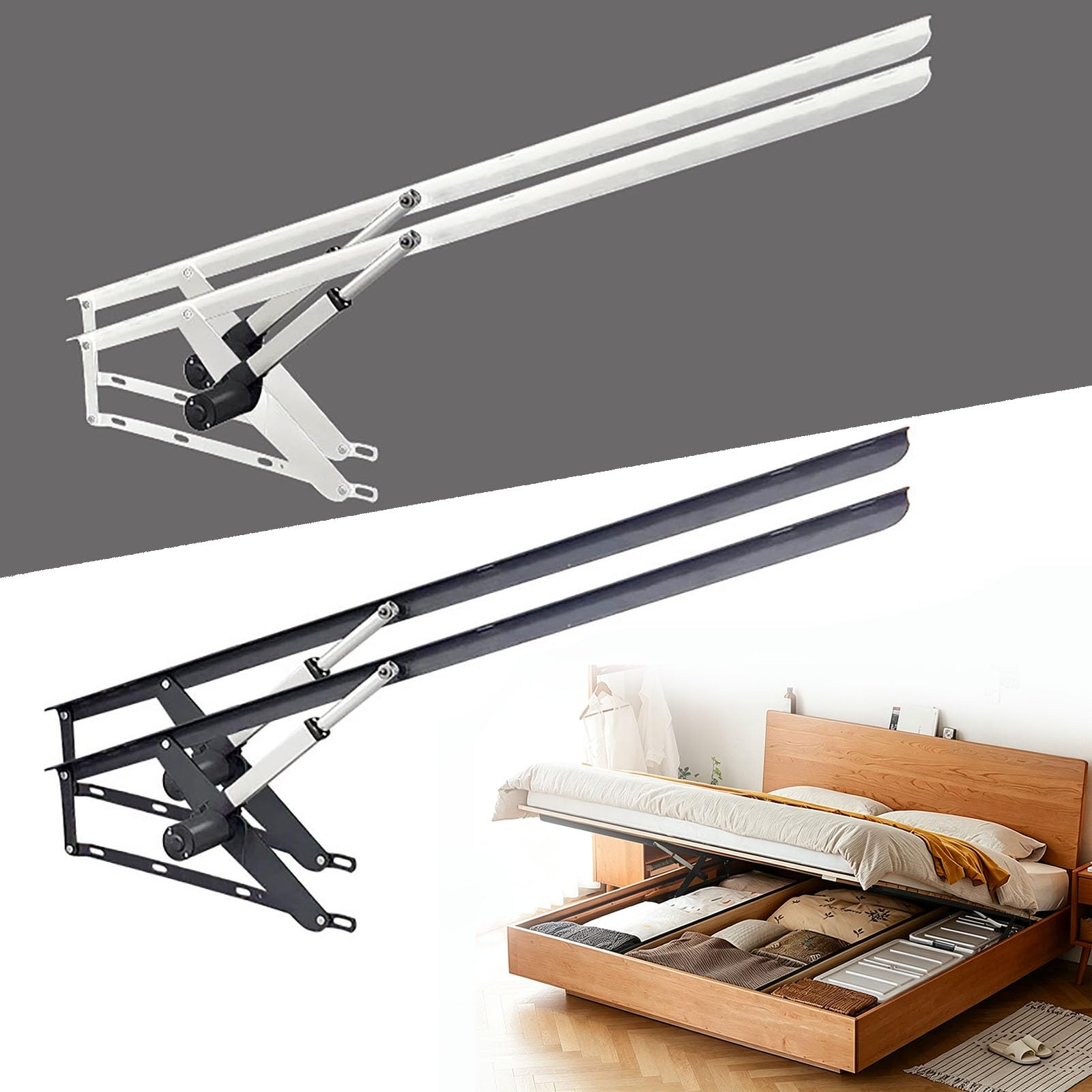 Mecanismo Elevador Eléctrico para Cama con Mando A Distancia, Par De Soportes De Acero 6000 N para Canapé Abatible, Tragaluces Y Trampillas, Negro/Blanco, 0,8/1,1/1,5 M Black 1.5m