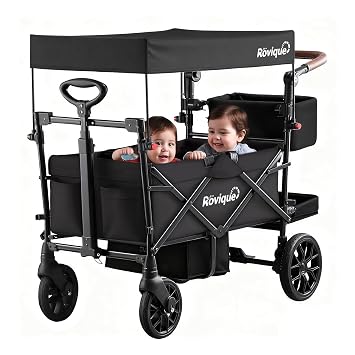 Wagon Stroller for 2 Kids, Premium Stroller Wagon for Kids with Extendable | Adjustable Handle, Removable Canopy, Safety Harness & Storage Organizer, All-Terrain Foldable Baby Wagon for Outdoors