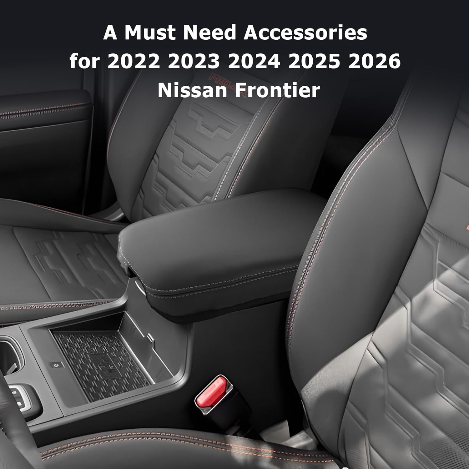 LUWU 2025 2026 Frontier Center Console Cover Compatible with 2022 2023 2024 2025 2026 Nissan Frontier Accessories Armrest Console Cover Cat Scratch Resistant, Ultra-Soft (Thick Black-Gray Line)