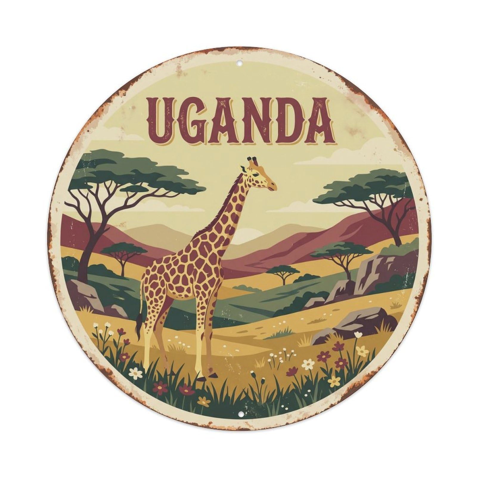 Uganda Giraffe Highland Valley Metal Tin Sign