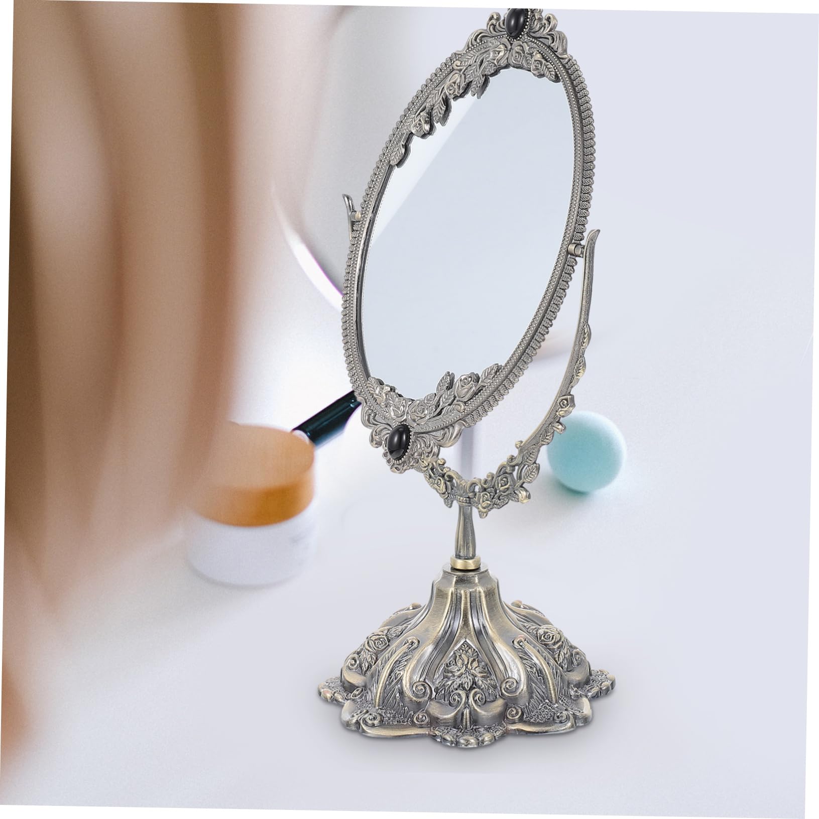 Retro Schminkspiegel aus Zinklegierung mit Drehbarer Doppelseite | Make Up und Hochzeit, Flacher Standfuß, Europäischer Stil, Elegante Ausführung