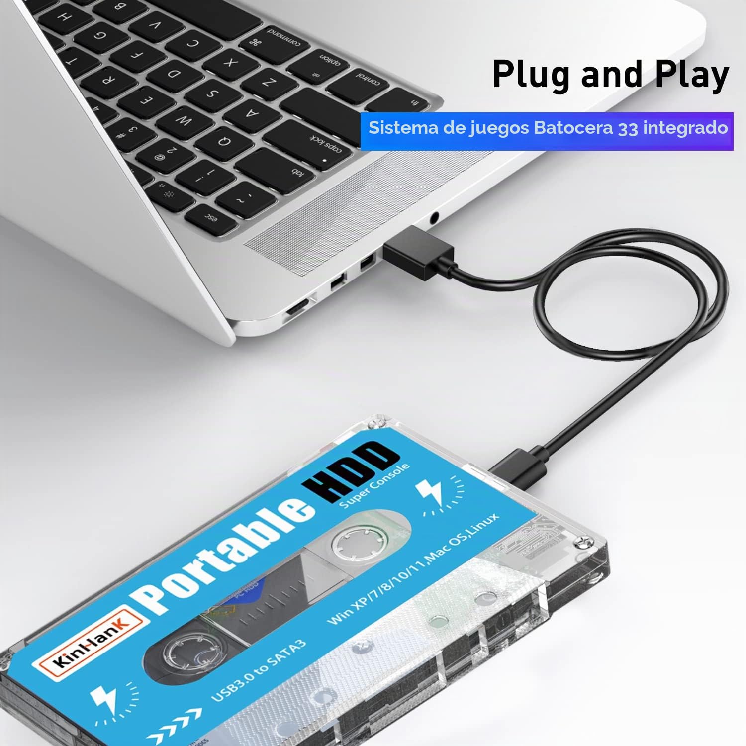 Kinhank Disco duro externo HDD de 500 G con sistema Batocera 33, consola de juegos retro con 111700 juegos, compatible con la mayoría de emuladores, SATA 3.0, para laptop/PC/Windows/Mac OS