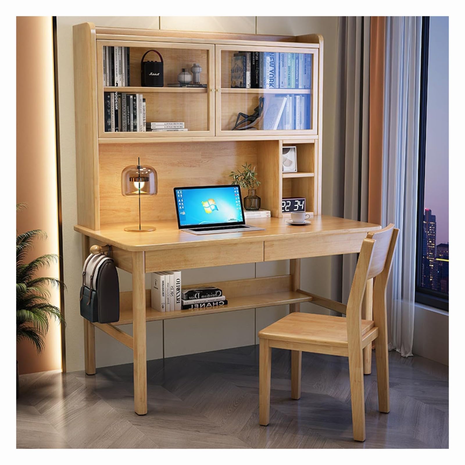Wdsopk Natural Computer Desk Home Office Desk Home Computer Desk With Drawers ＆ Desktop Hutch,Writing Table With Bookshelf For Home Office Small Space（-31Inch）