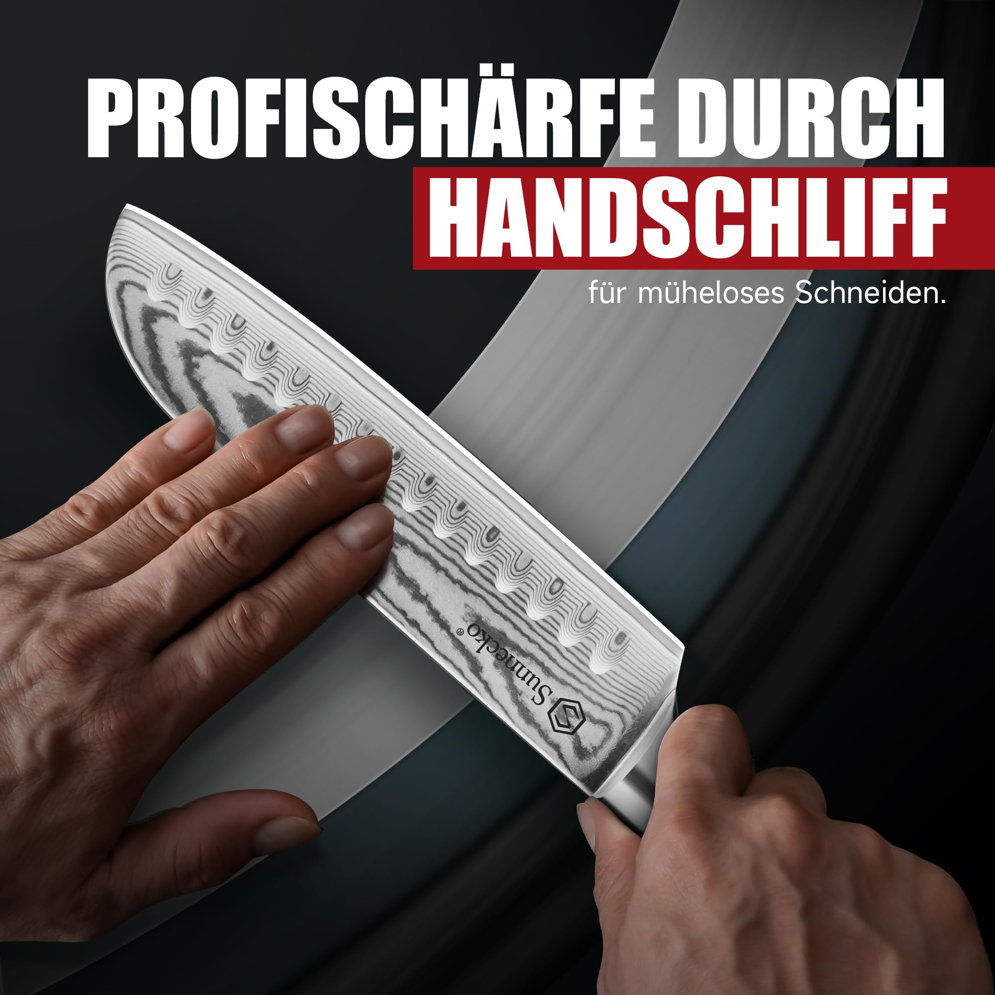 Sunnecko Santoku Messer Damastmesser 17cm, Hochwertiges Küchenmesser aus VG-10 Stahl, Fleischmesser mit Ergonomischem Griff, Schärfes Kochmesser für Lebensmittel