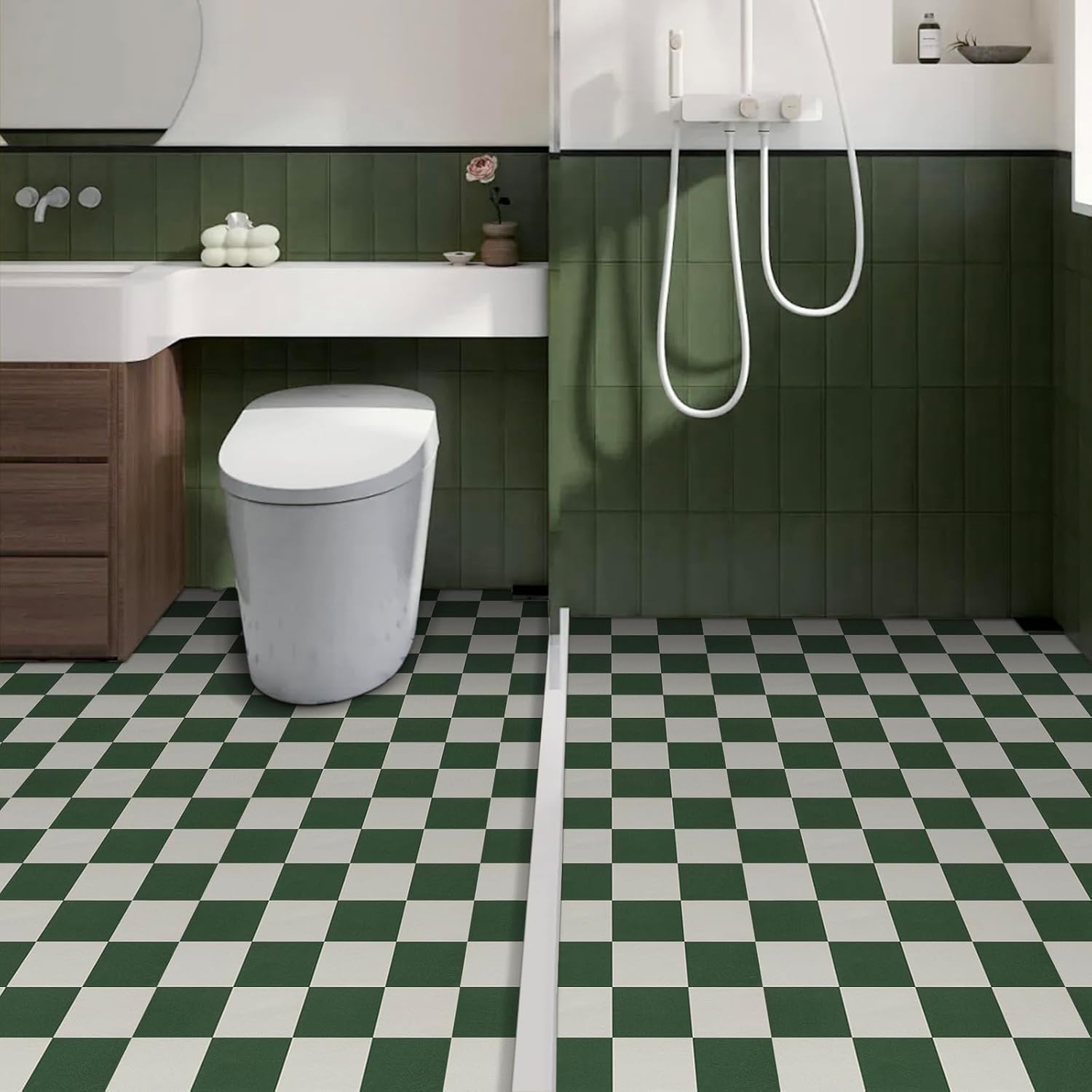 Peel and Stick Floor Tile Waterproof, 20 Pcs Green and White Peel and Stick Flooring, 11.8in X 11.8in Easy to Install Vinyl Flooring for Bathroom Bedroom