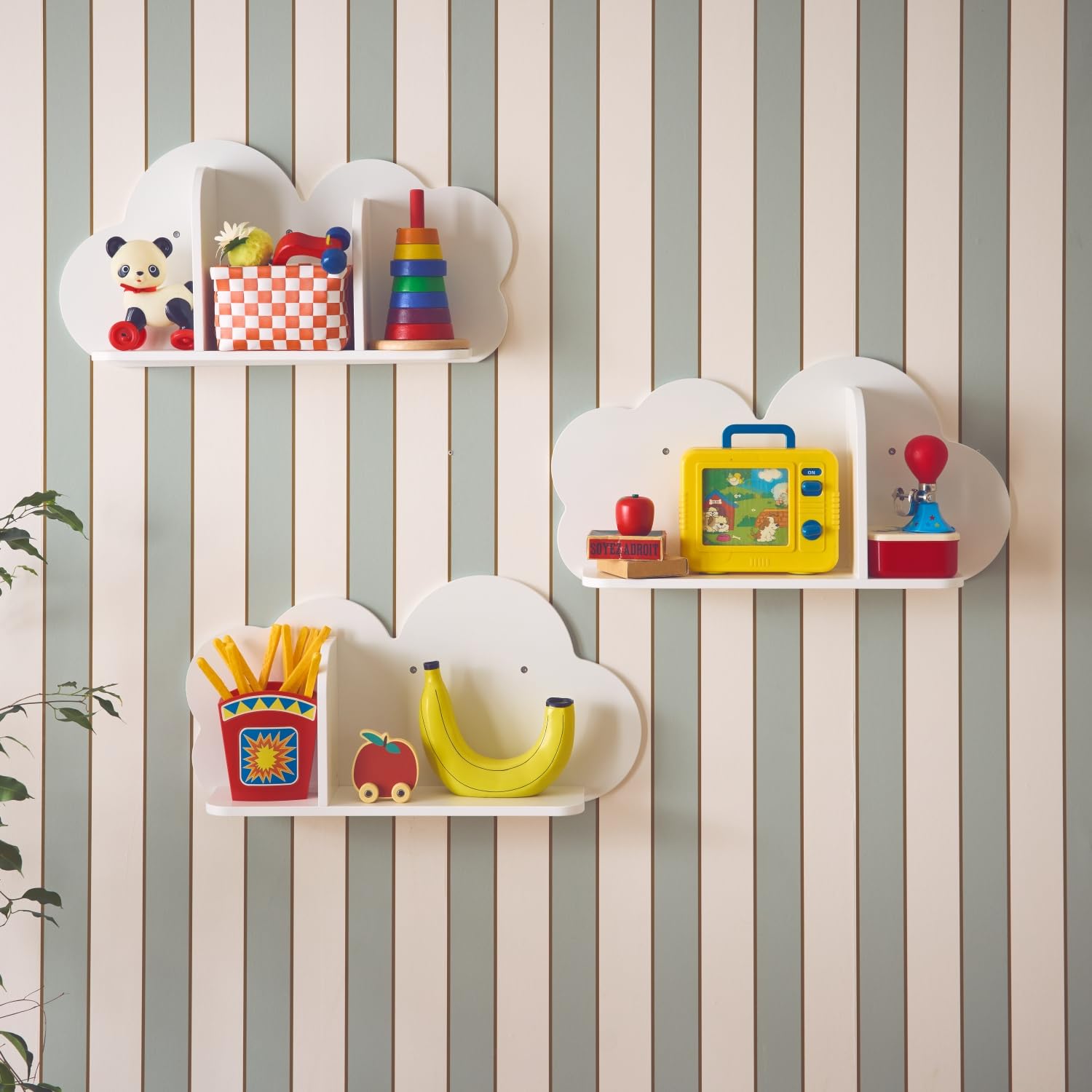 Sweeek Estantería de pared nube para dormitorio infantil Nephos Blanco 34.5x12x23.5 cm Set de 3