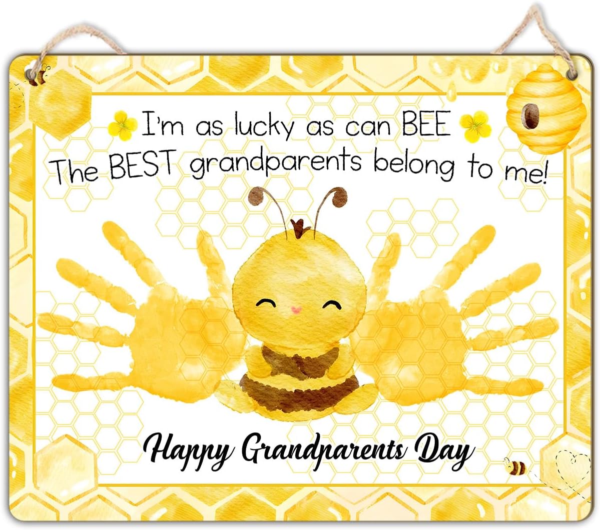 DIY Baby's First Grandparents Day Handprint Sign Wall Plaque Babies Toddler, Crafts, Keepsake Project Memory Baby Milestone Announcement Props, Handprint Gifts for New Grandparents Lucky can BEE