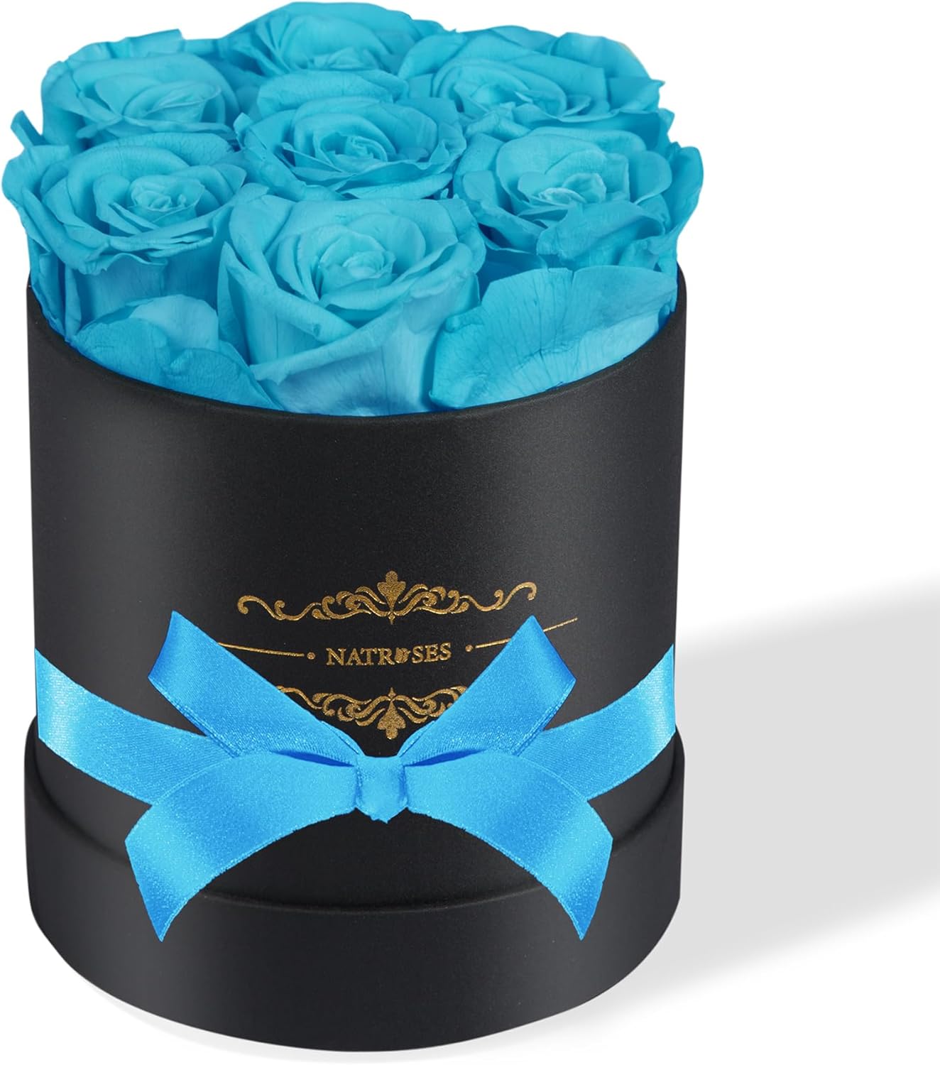 NATROSES 7 Piece Preserved Roses in a Box, Preserved Flowers for Birthday, Flower Gifts for Mothers Day (Blue)
