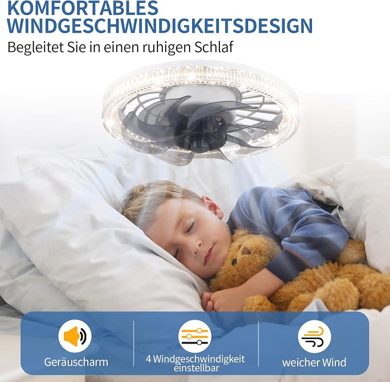 iToncs LED mennyezeti ventilátor távirányítóval, 3 hőmérséklet és 4 sebesség, csendes dimmelhető lámpa fehér